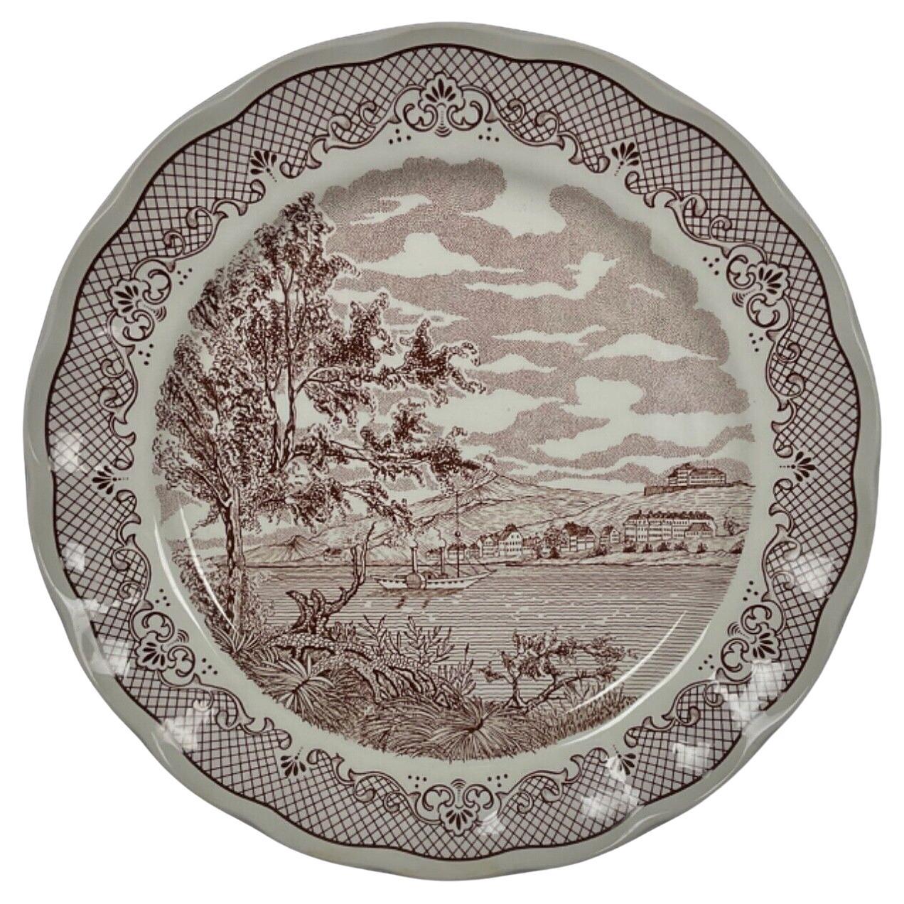 Vintage Large Round Faience Plate "H.F" – Swiss Landscape, Made in Italy - 2Y390