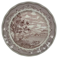 Vintage Large Round Faience Plate "H.F" – Swiss Landscape, Made in Italy - 2Y390