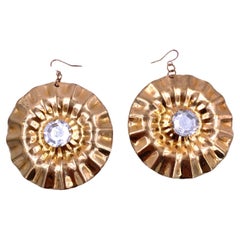Used Large Round Gold Earrings with Large Center Crystal