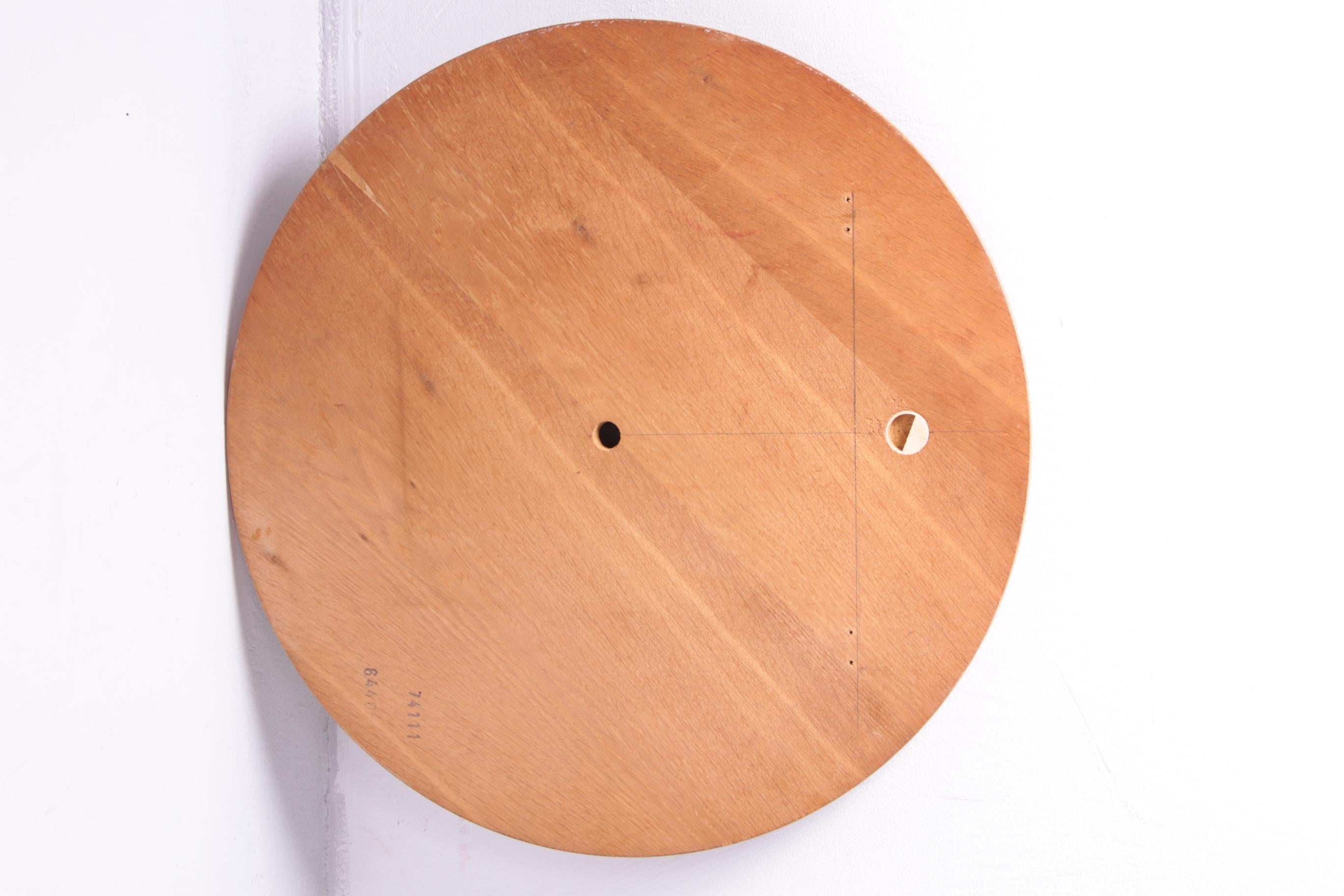 Danish Vintage Large Round Light Wooden Wall Mirror, 60s For Sale