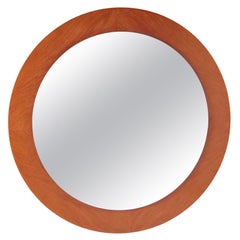 Vintage Large Round Light Wooden Wall Mirror, 60s