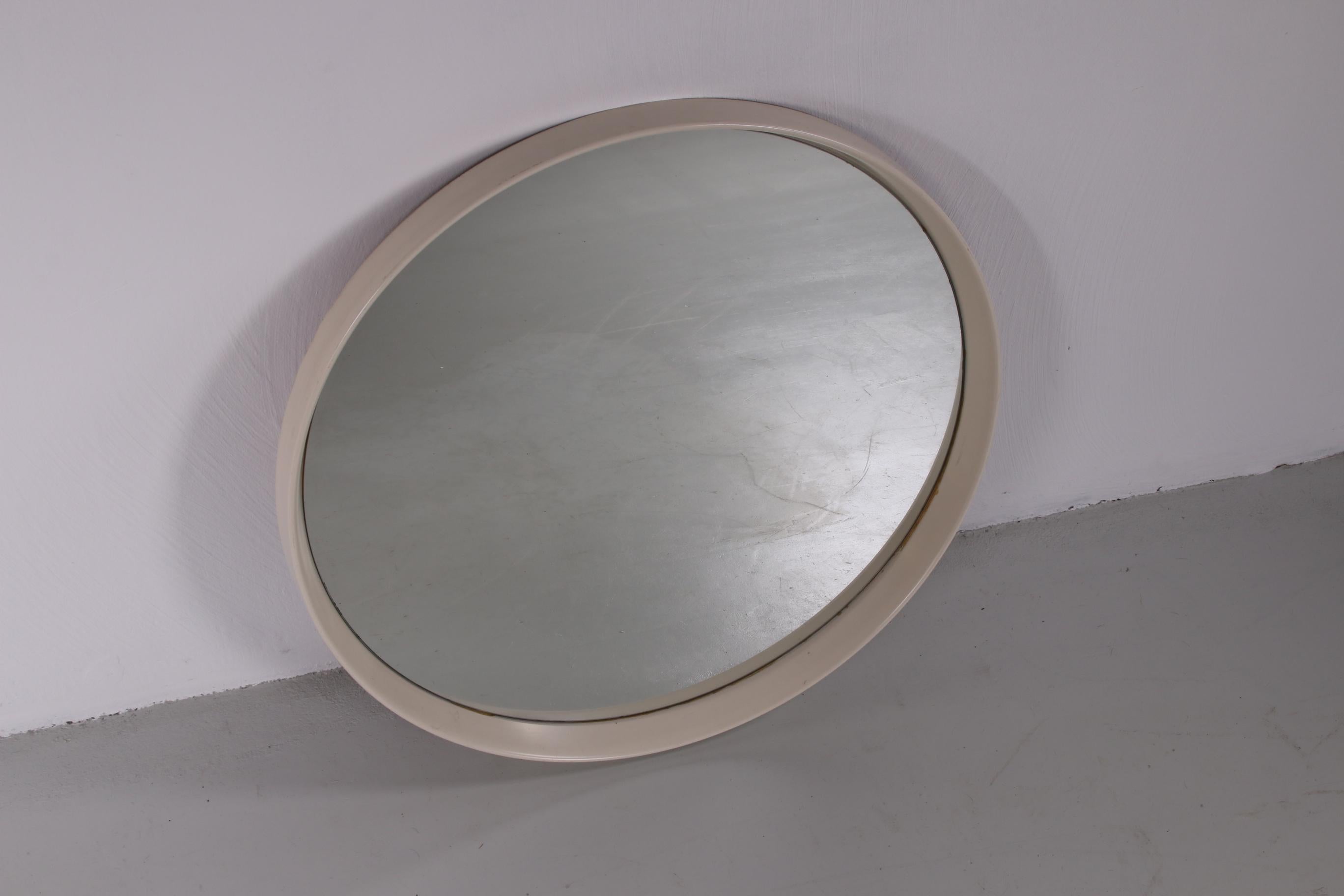 German Vintage Large Round Mirror with White Edge, 1960s For Sale