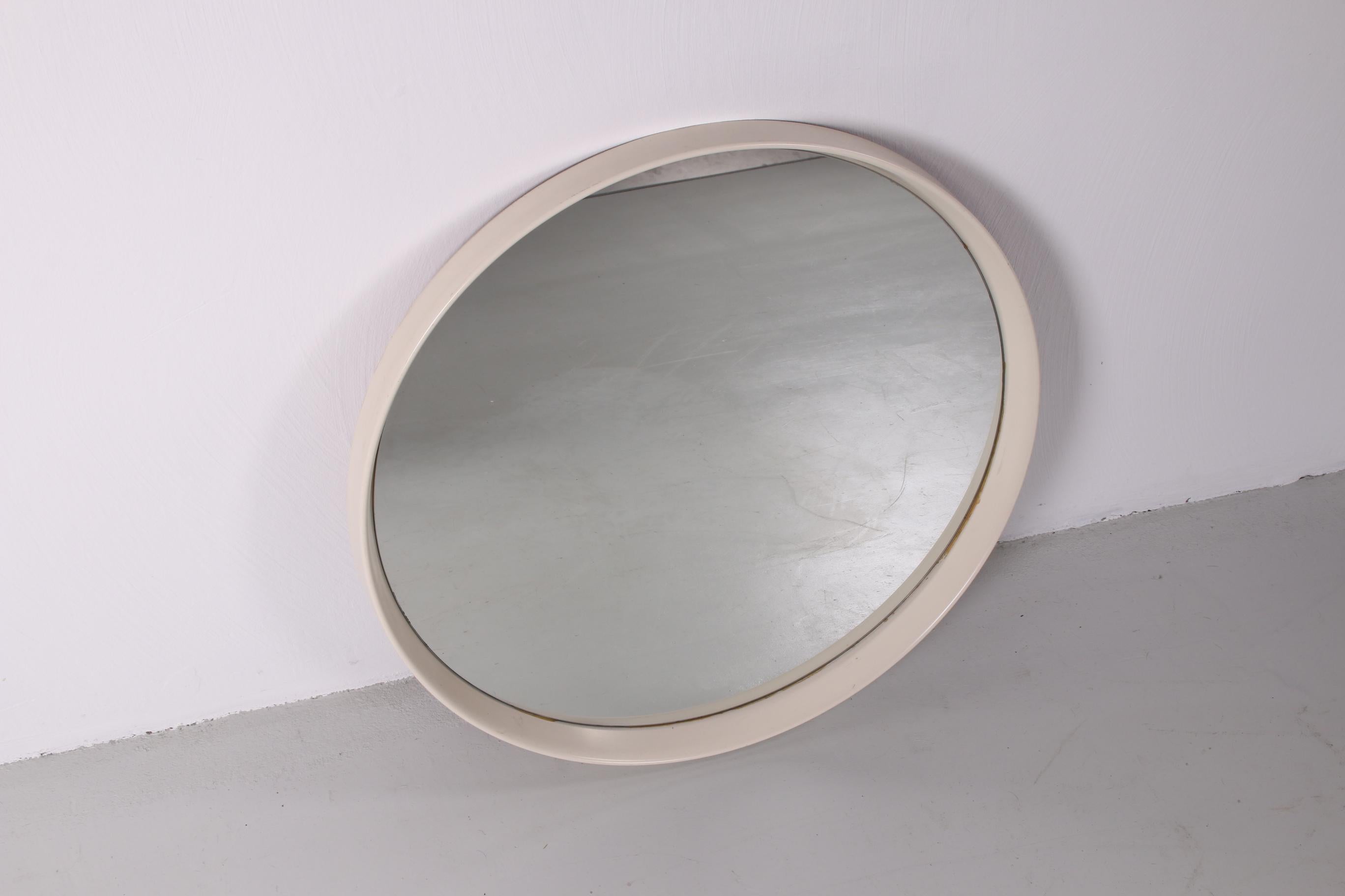 20th Century Vintage Large Round Mirror with White Edge, 1960s