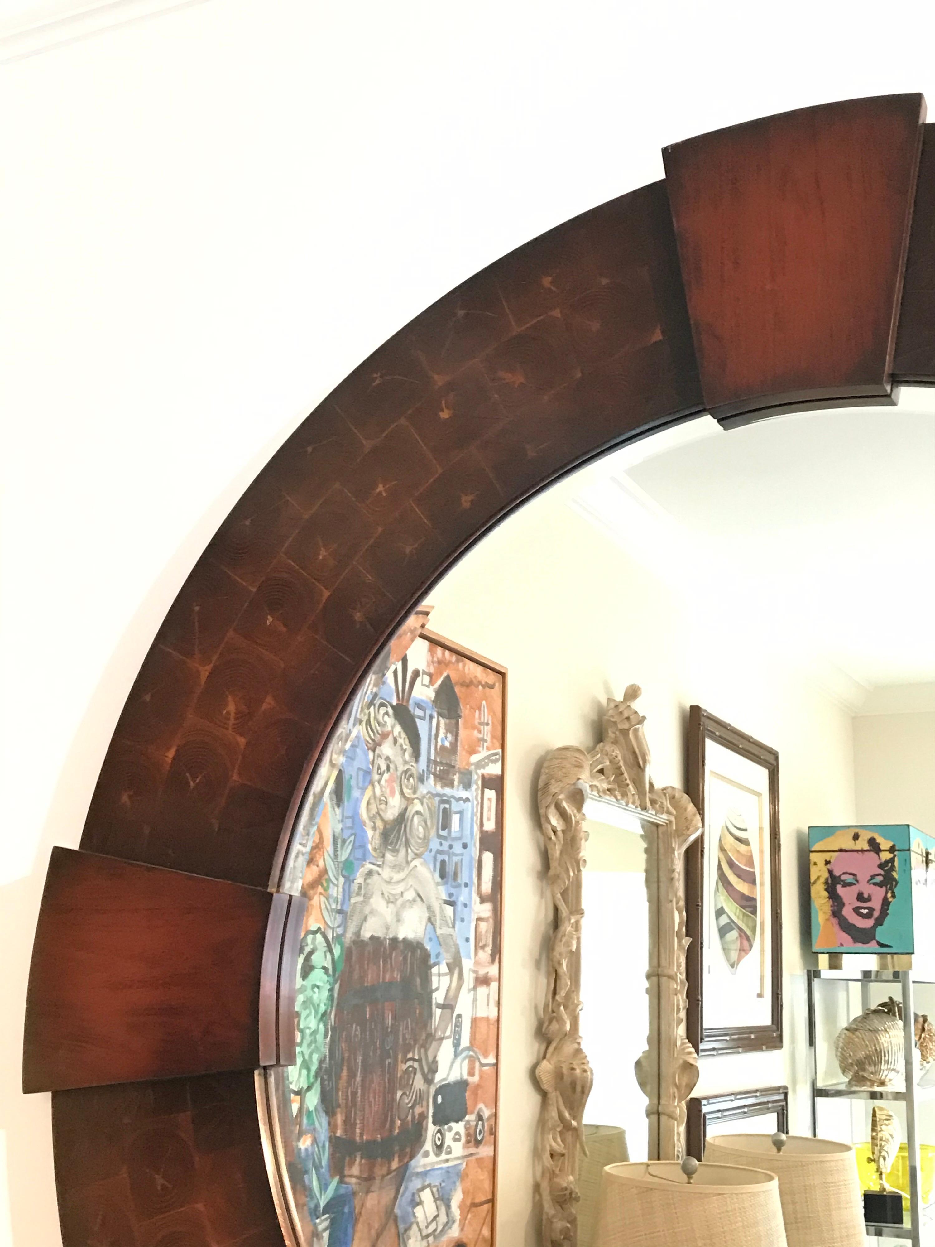 20th Century Vintage Large Round Oyster Wood Mirror
