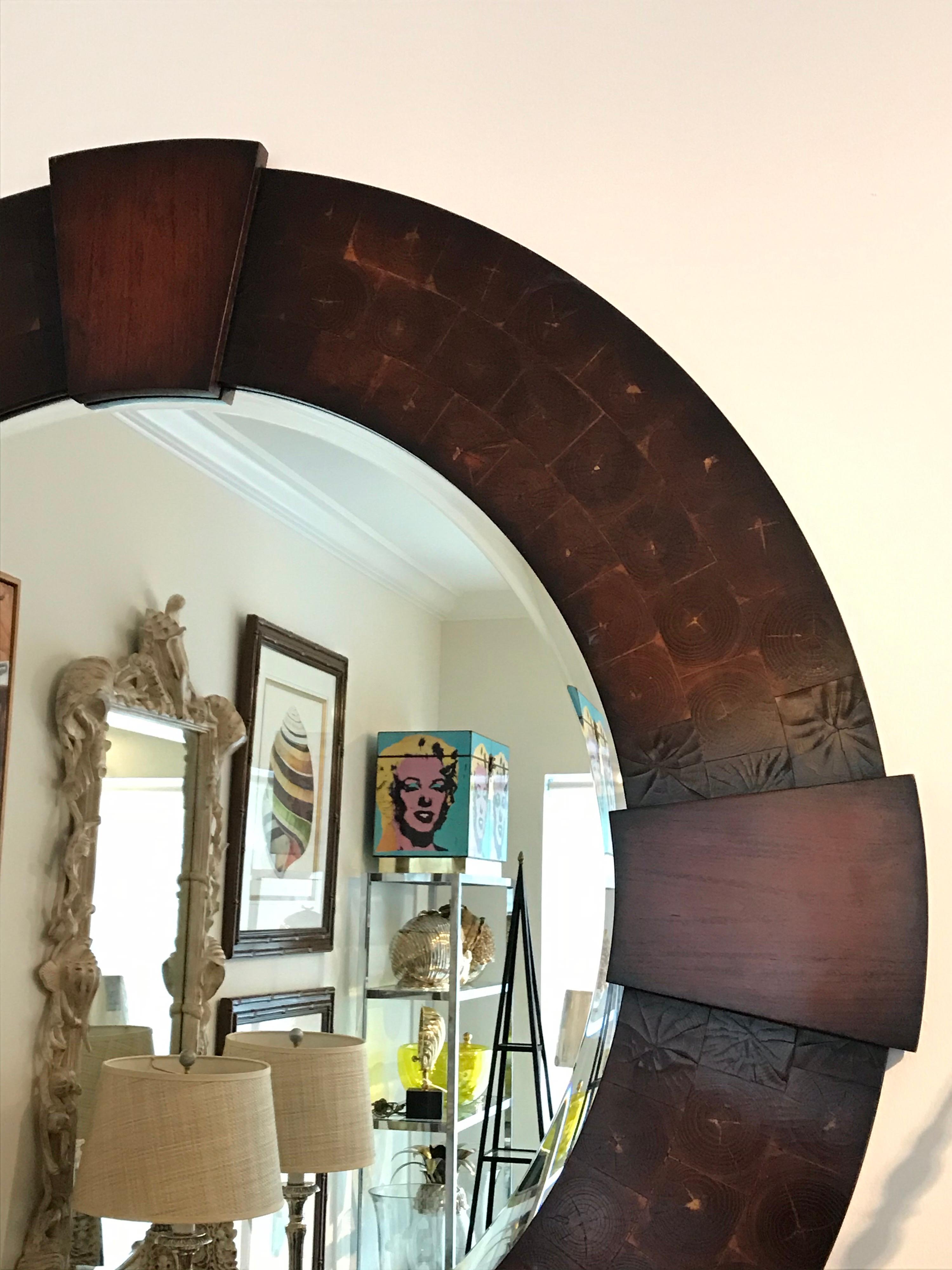 Vintage Large Round Oyster Wood Mirror 1