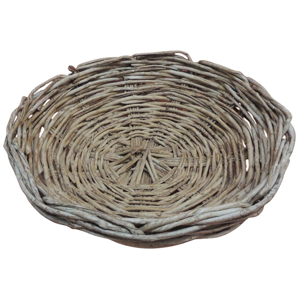 Vintage Large Round Rustic Style Willow Woven Basket/ Bowl