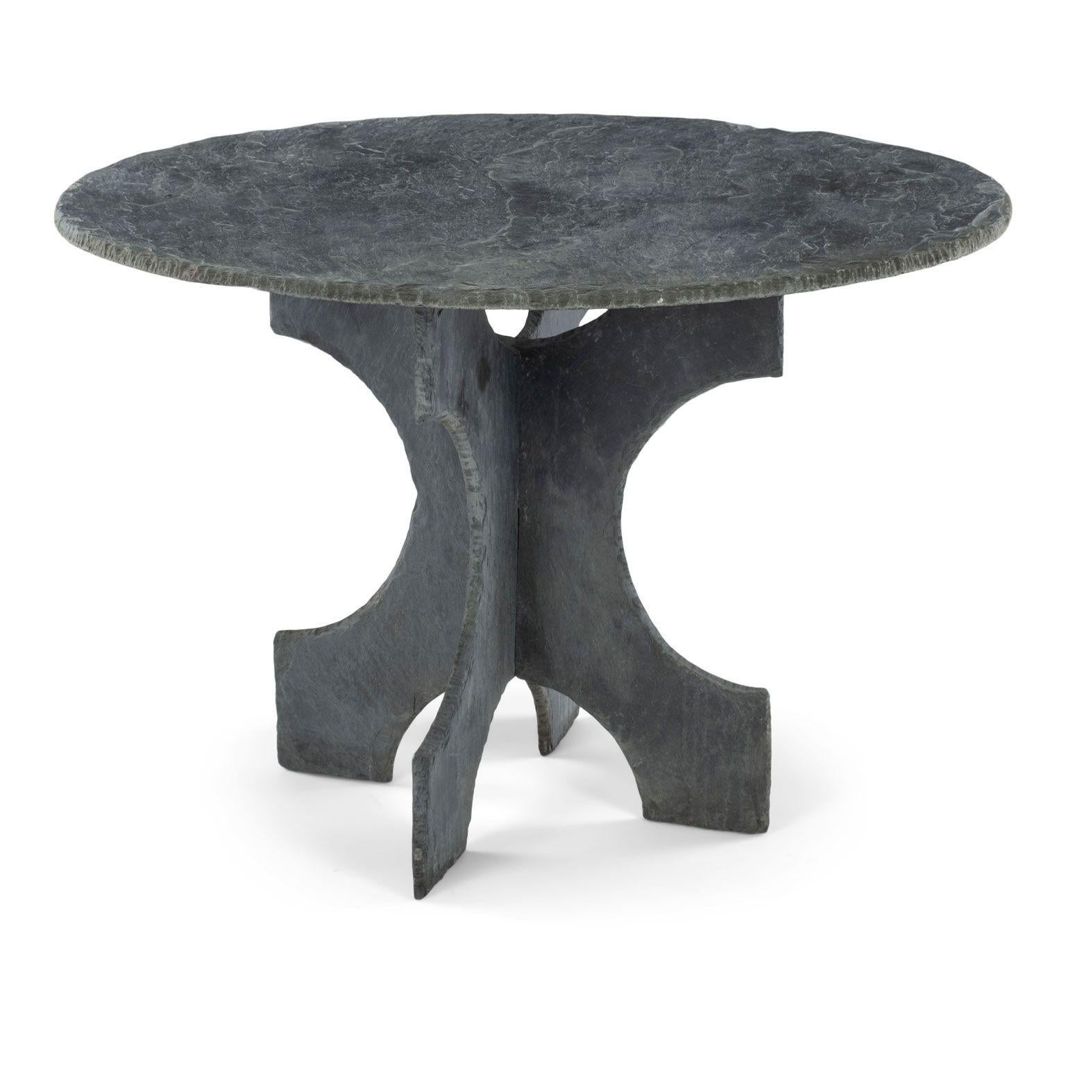Modern Vintage Large Round Slate Table
