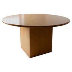 Grande table ronde en bois vintage, fabriquée à la main en Italie, années 1980