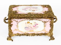 Vintage Large Russian Revival Rose Pink Porcelain Jewellery Casket 20th Century