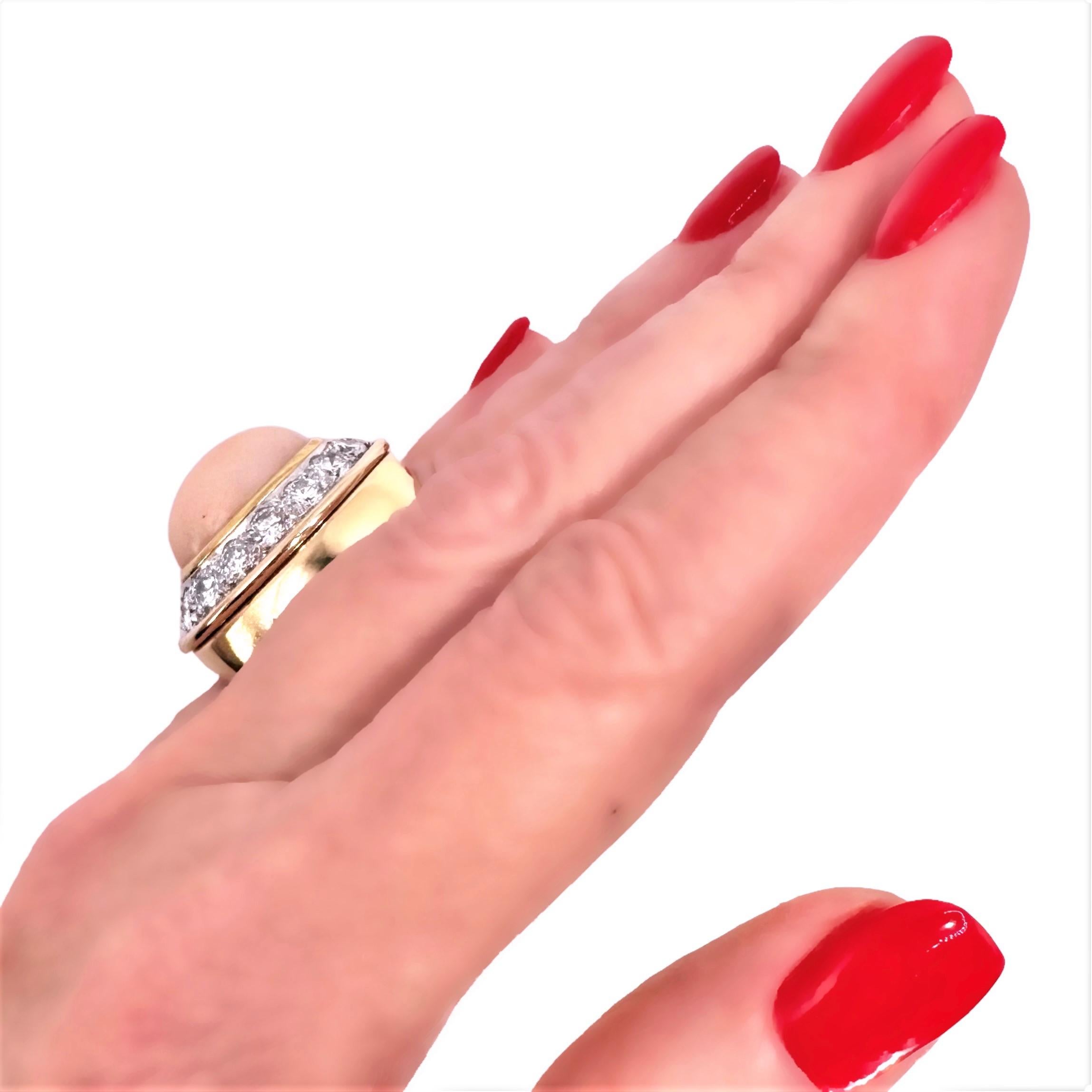 Vintage Large Scale 18K Yellow Gold, Diamond and Angel Skin Coral Cocktail Ring For Sale 8