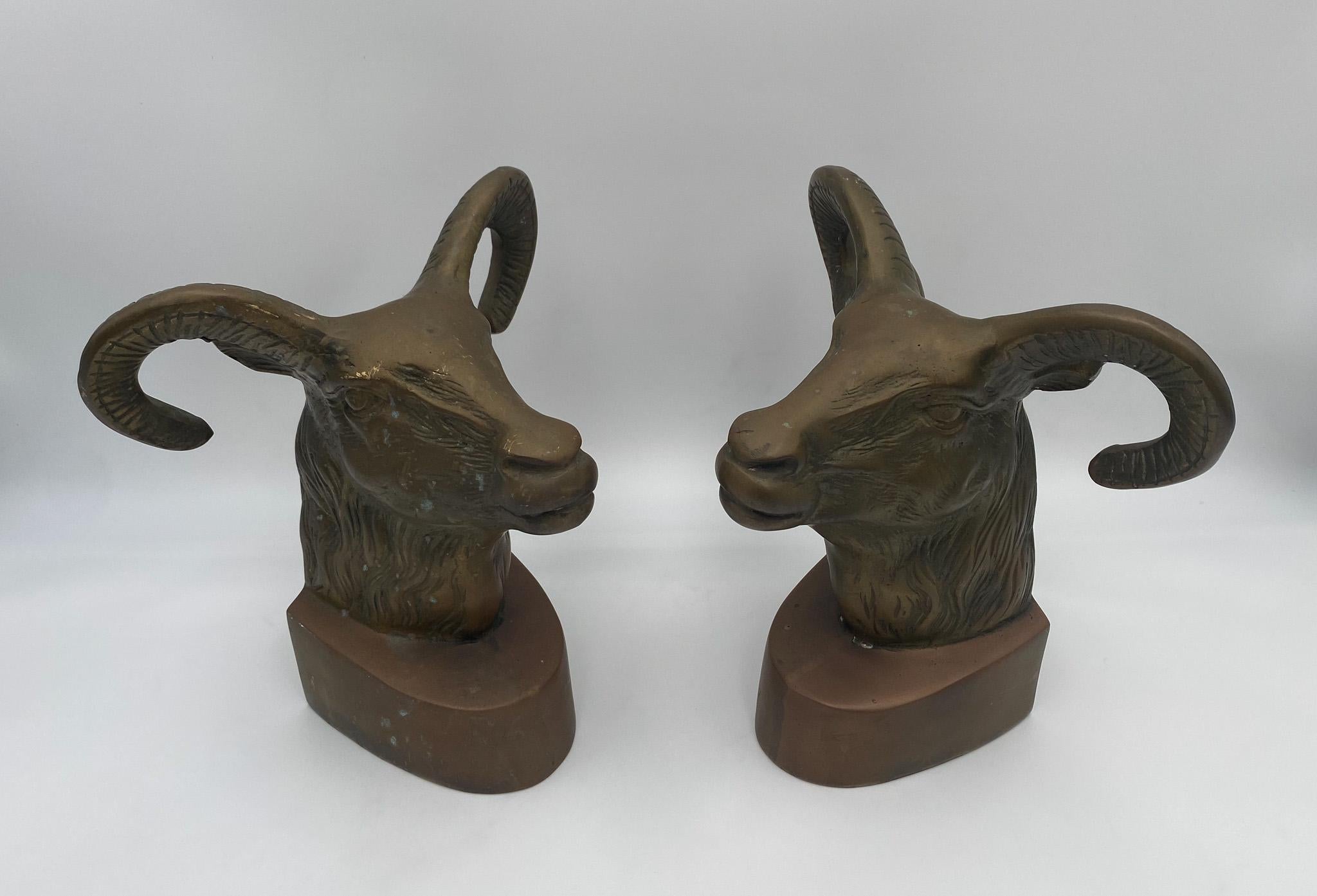 Vintage Large Scale Brass Rams Head Bookends, 1970's  For Sale 6