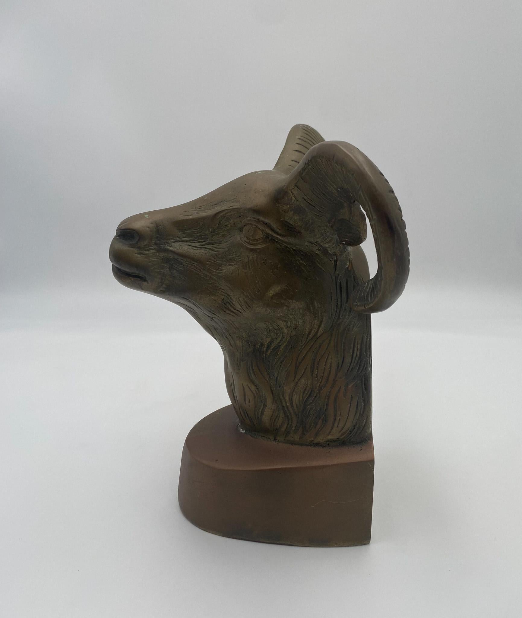 Vintage Large Scale Brass Rams Head Bookends, 1970's  For Sale 7