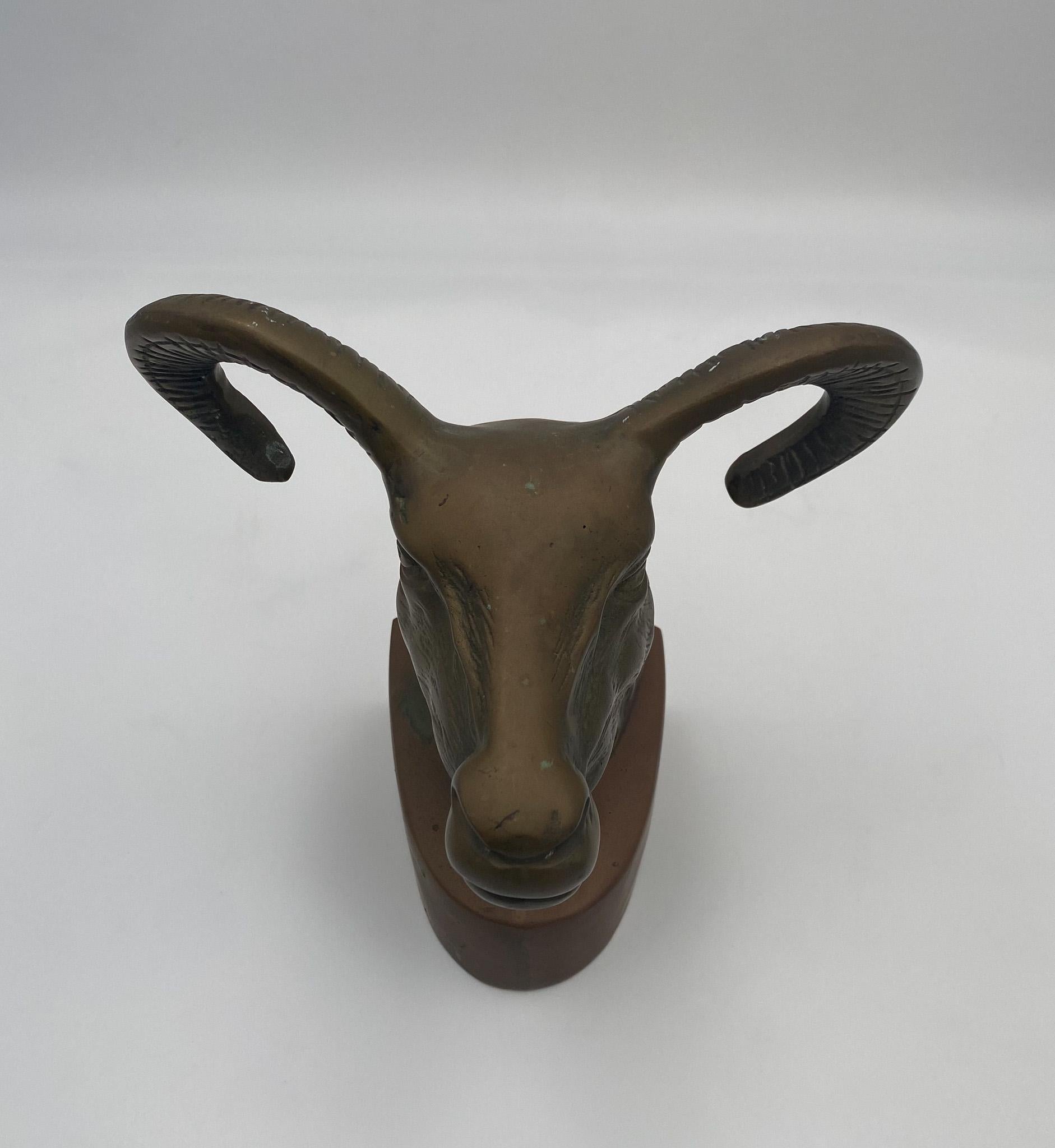 Vintage Large Scale Brass Rams Head Bookends, 1970's  For Sale 8