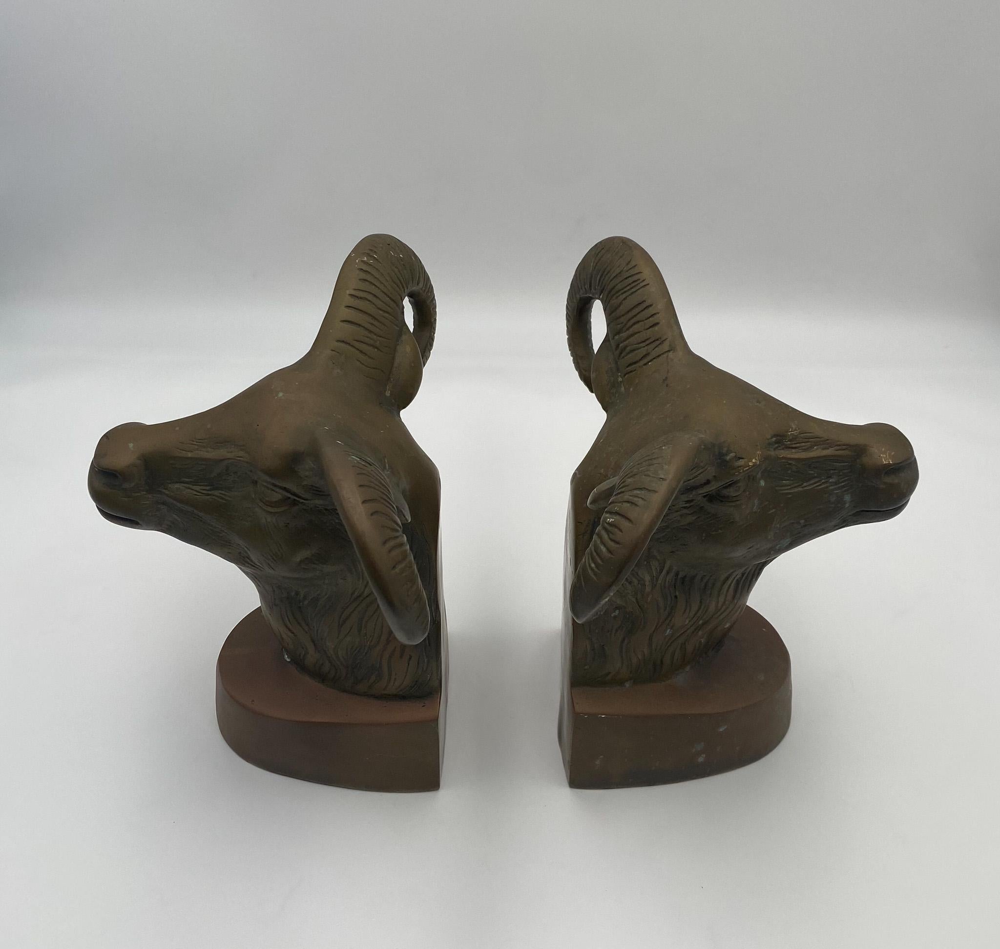 Vintage Large Scale Brass Rams Head Bookends, 1970's  For Sale 9