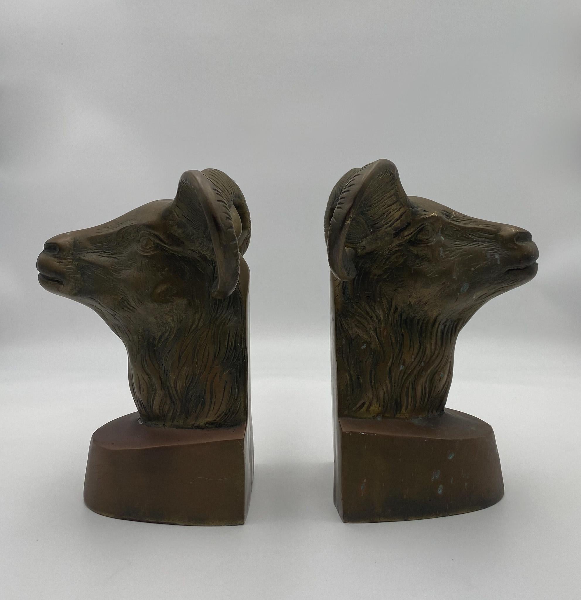 Vintage Large Scale Brass Rams Head Bookends, 1970's  For Sale 11