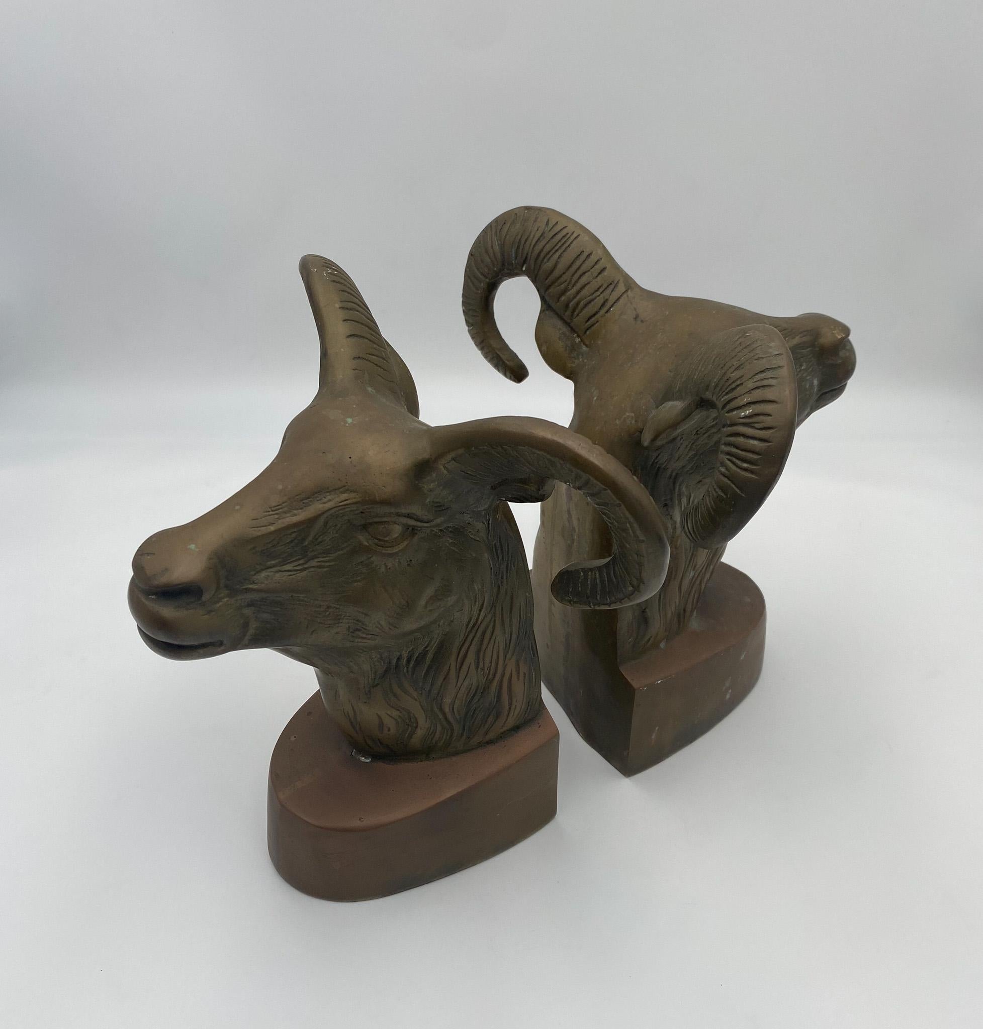 Vintage Large Scale Brass Rams Head Bookends, 1970's  For Sale 14