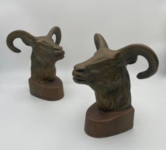 Vintage Large Scale Brass Rams Head Bookends, 1970's
