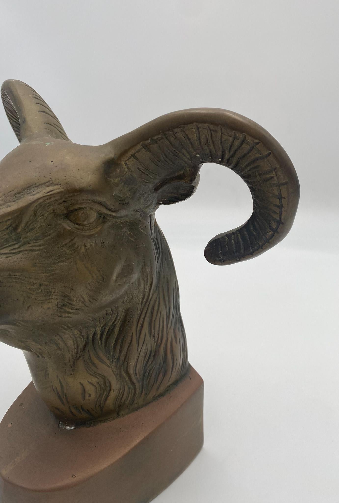 Vintage Large Scale Brass Rams Head Bookends, 1970's  For Sale 1
