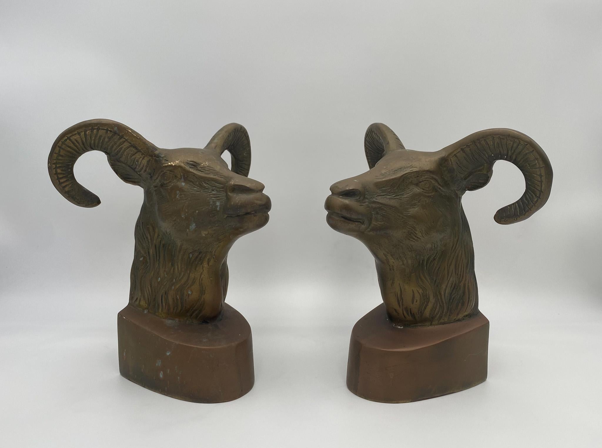 Vintage Large Scale Brass Rams Head Bookends, 1970's  For Sale 2