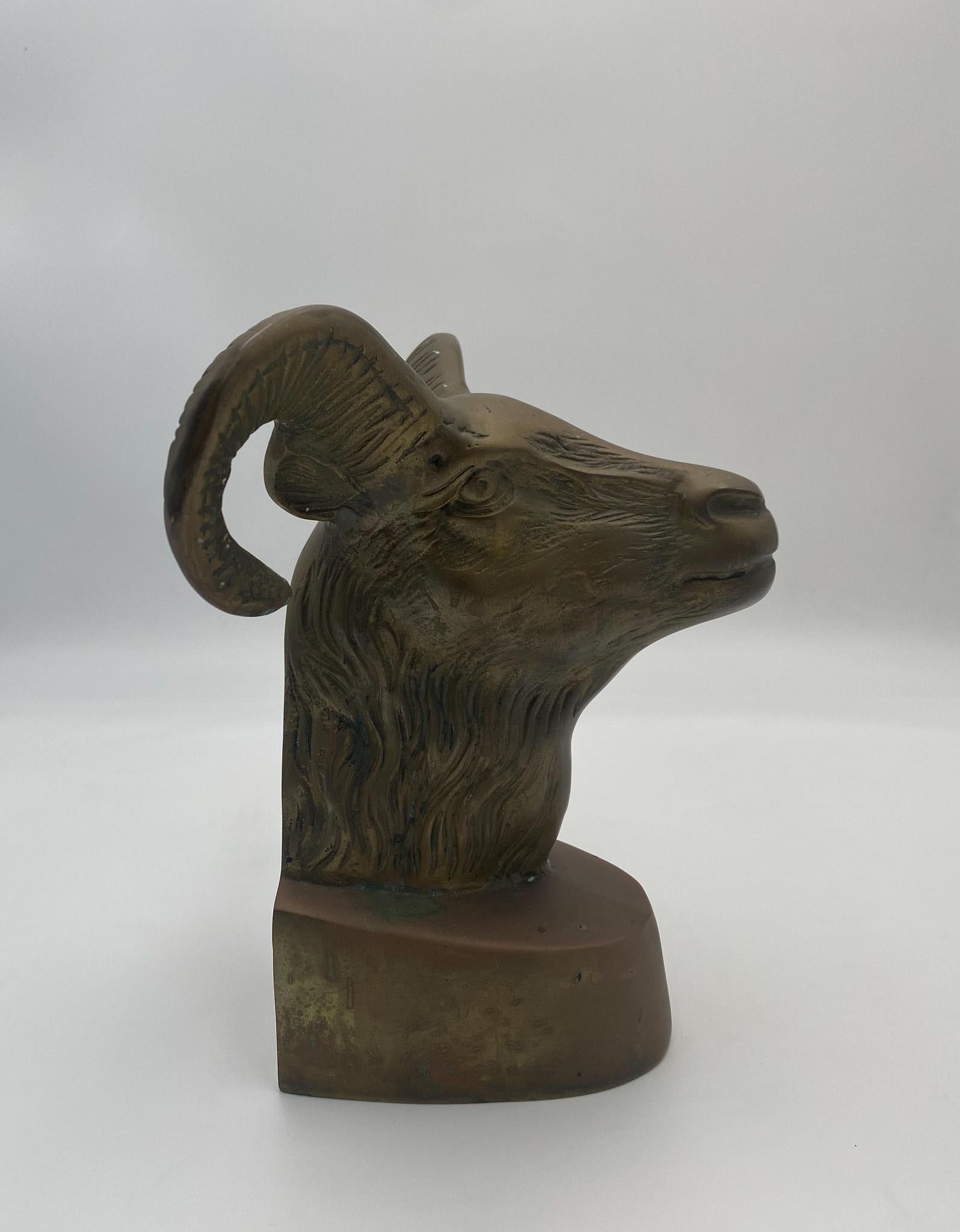 Vintage Large Scale Brass Rams Head Bookends, 1970's  For Sale 3