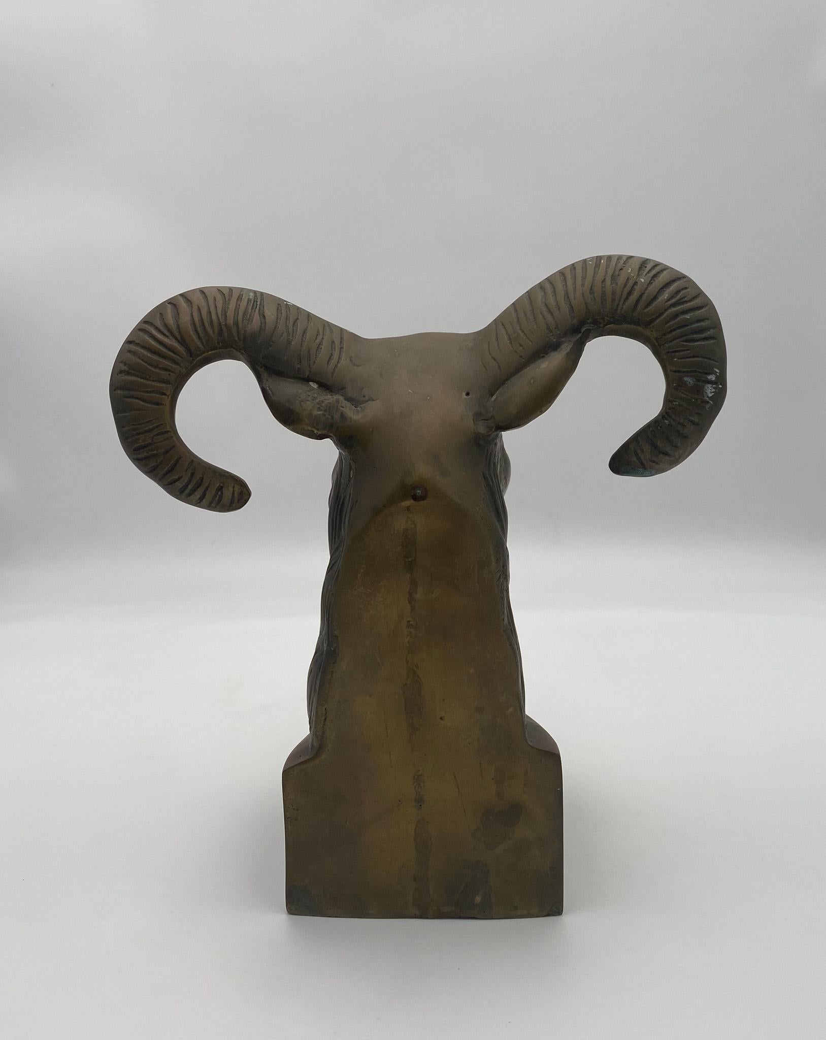Vintage Large Scale Brass Rams Head Bookends, 1970's  For Sale 4