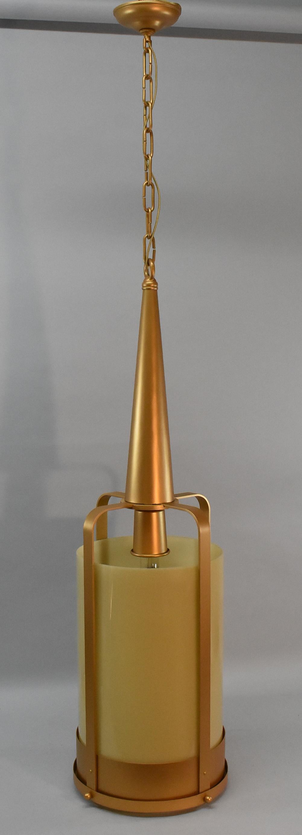 Inconnu Vintage Large Scale Gold and Amber Glass Cylinder Column Chandelier Cone Top en vente