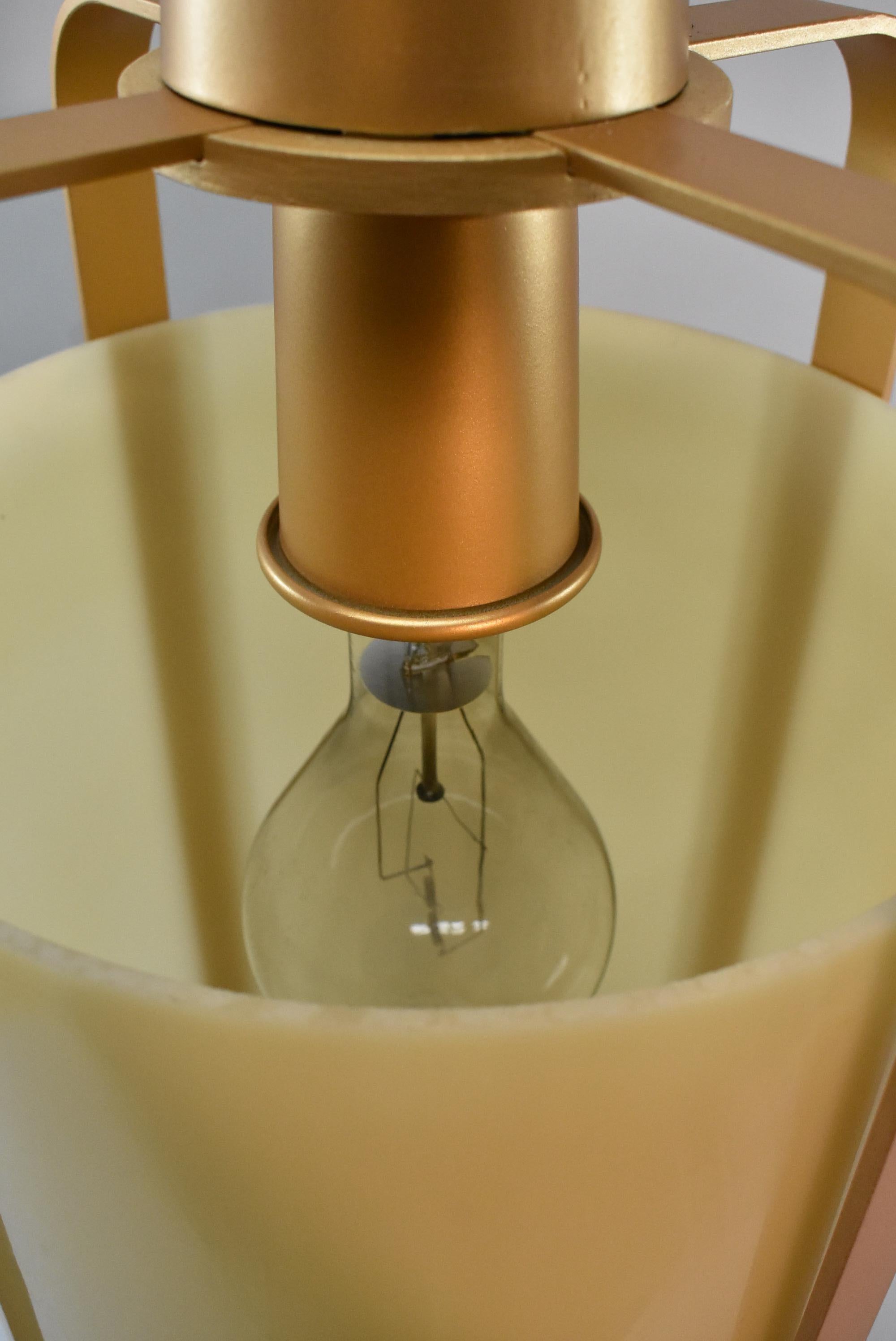 Vintage Large Scale Gold and Amber Glass Cylinder Column Chandelier Cone Top In Good Condition For Sale In Toledo, OH