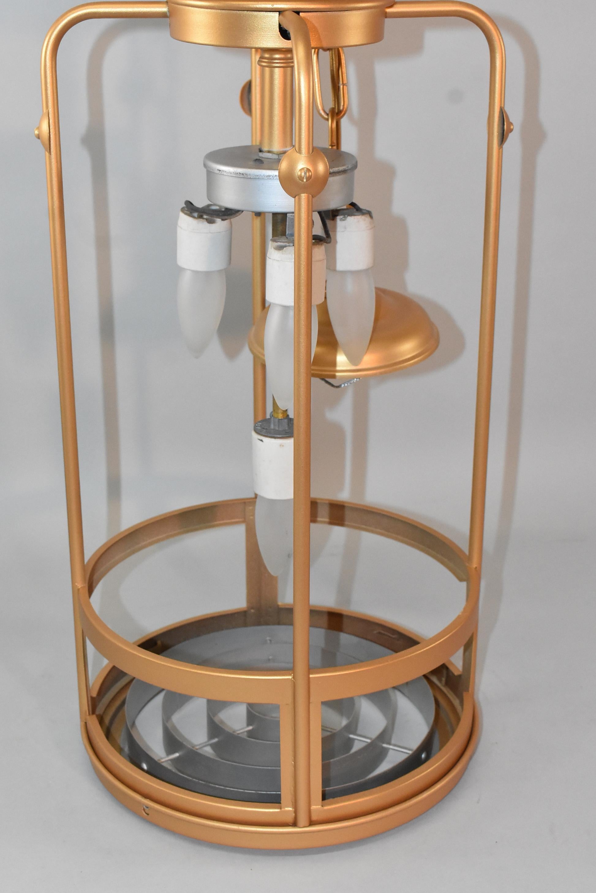 Milieu du XXe siècle Vintage Large Scale Gold and Amber Glass Cylinder Column Chandelier Cone Top en vente