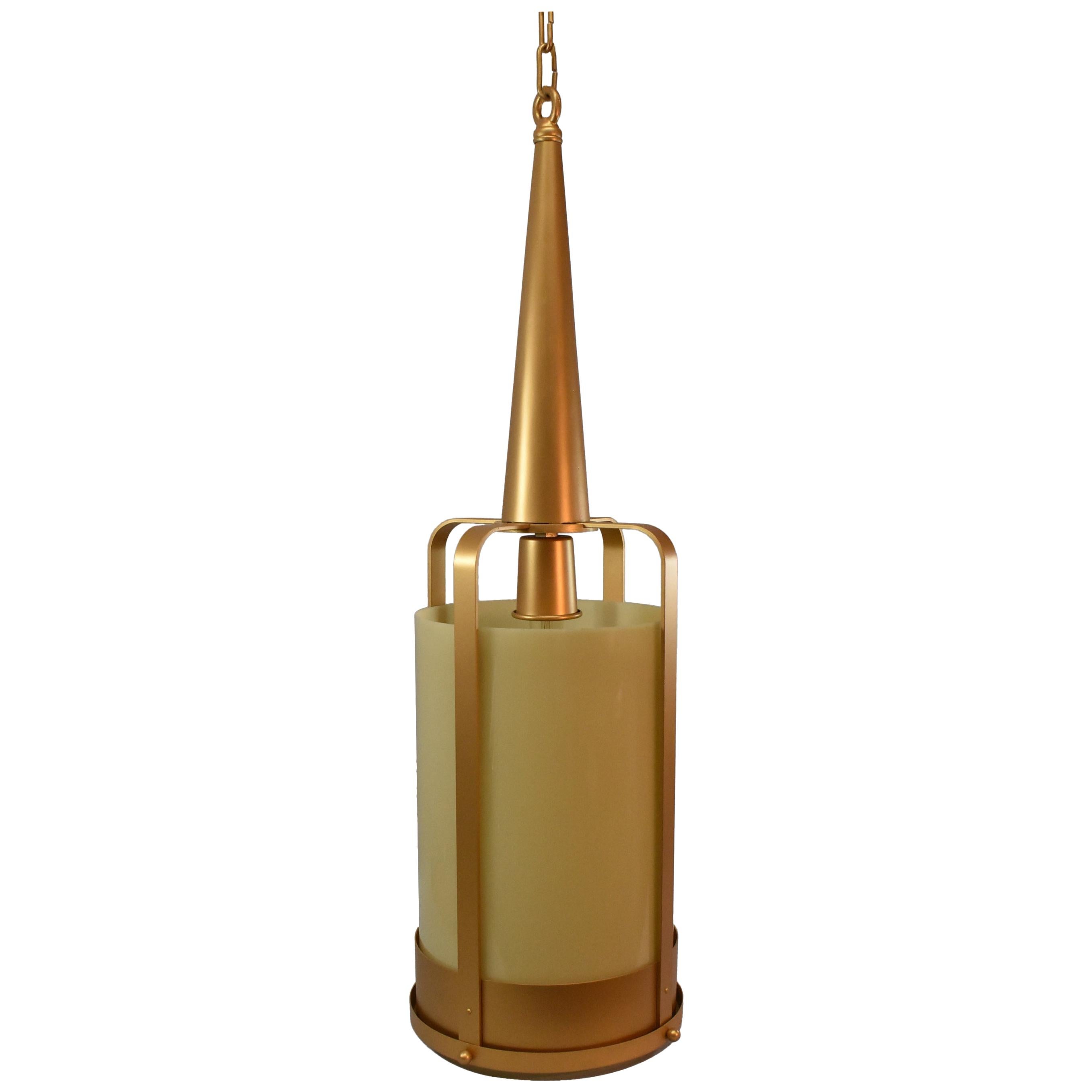 Vintage Large Scale Gold and Amber Glass Cylinder Column Chandelier Cone Top en vente