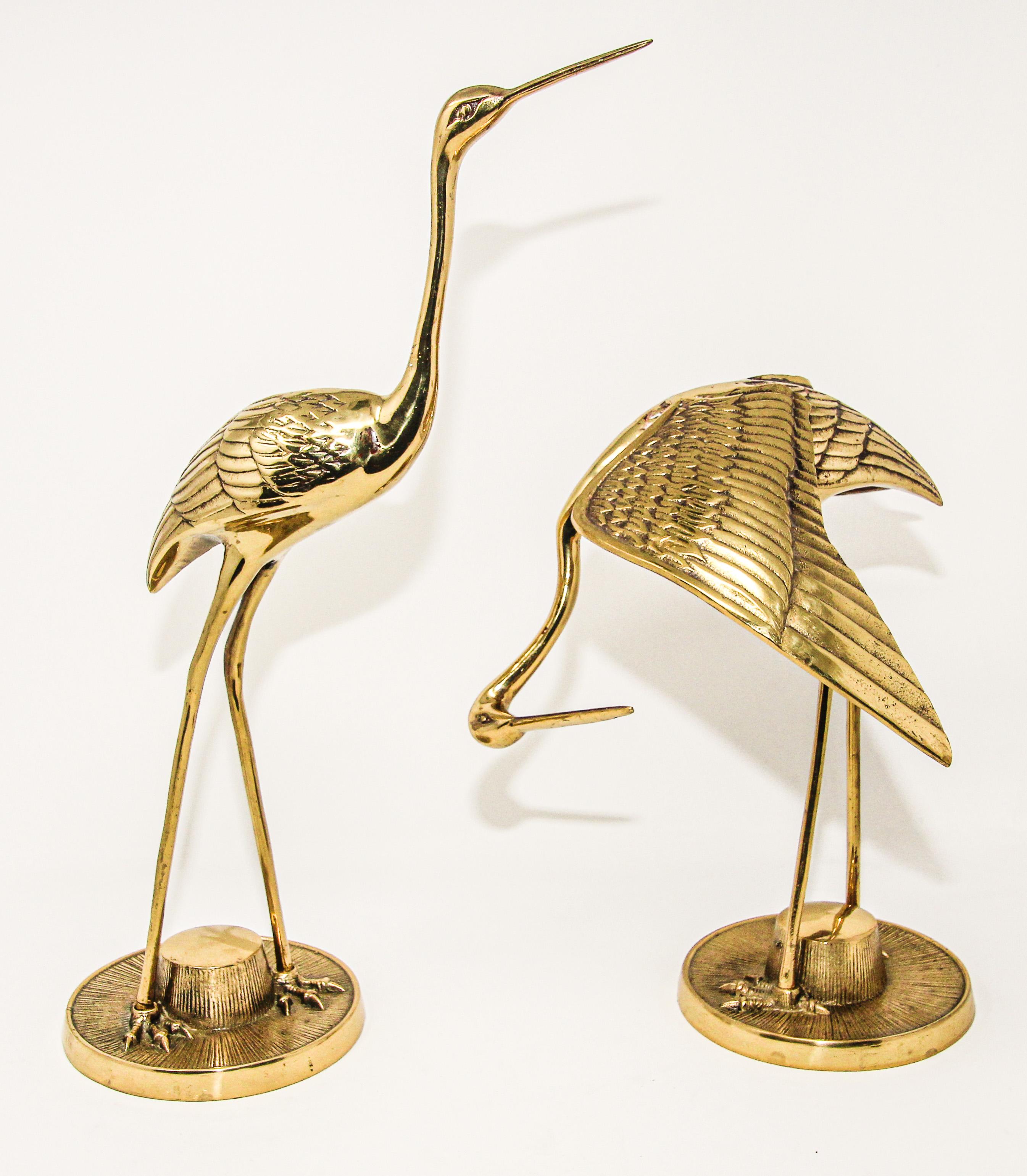 Vintage Large Scale Hollywood Regency Polished Brass Asian Crane Sculptures 6