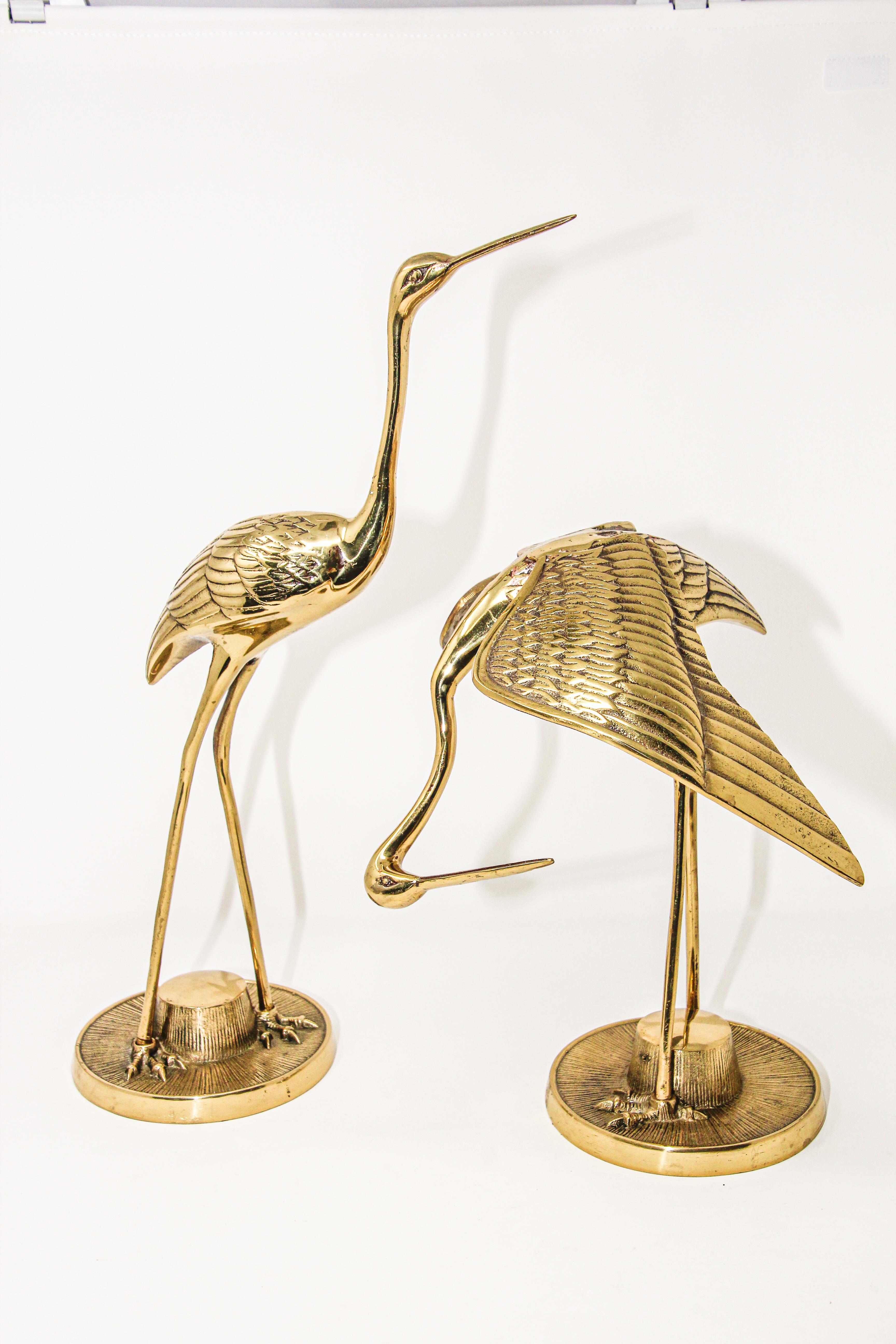 Japanese Vintage Large Scale Hollywood Regency Polished Brass Asian Crane Sculptures