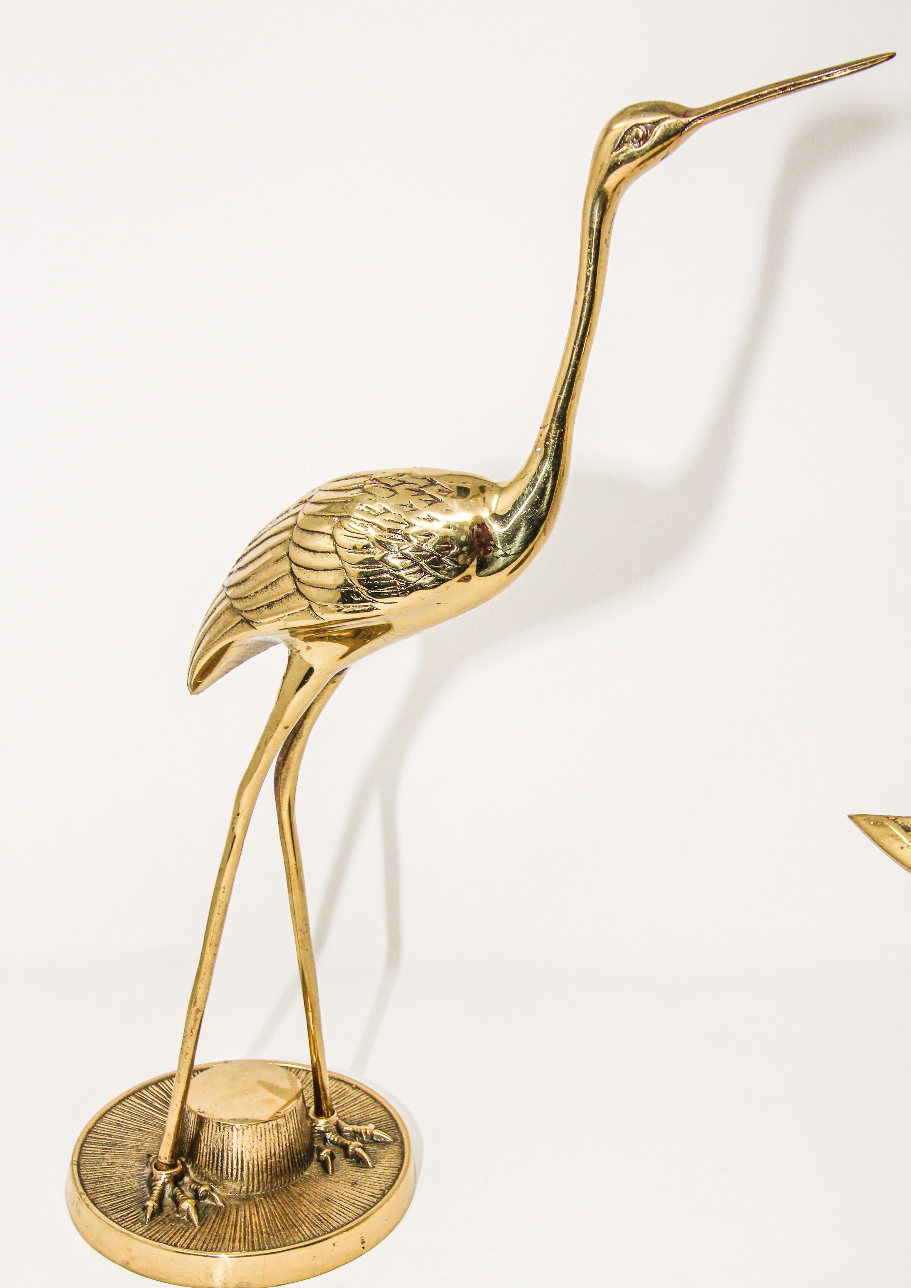 Vintage Large Scale Hollywood Regency Polished Brass Asian Crane Sculptures 3