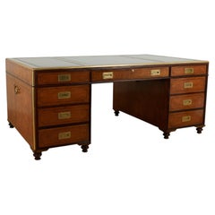 Vintage Large Scale Leather Top Campaign Style Partners Desk by Baker