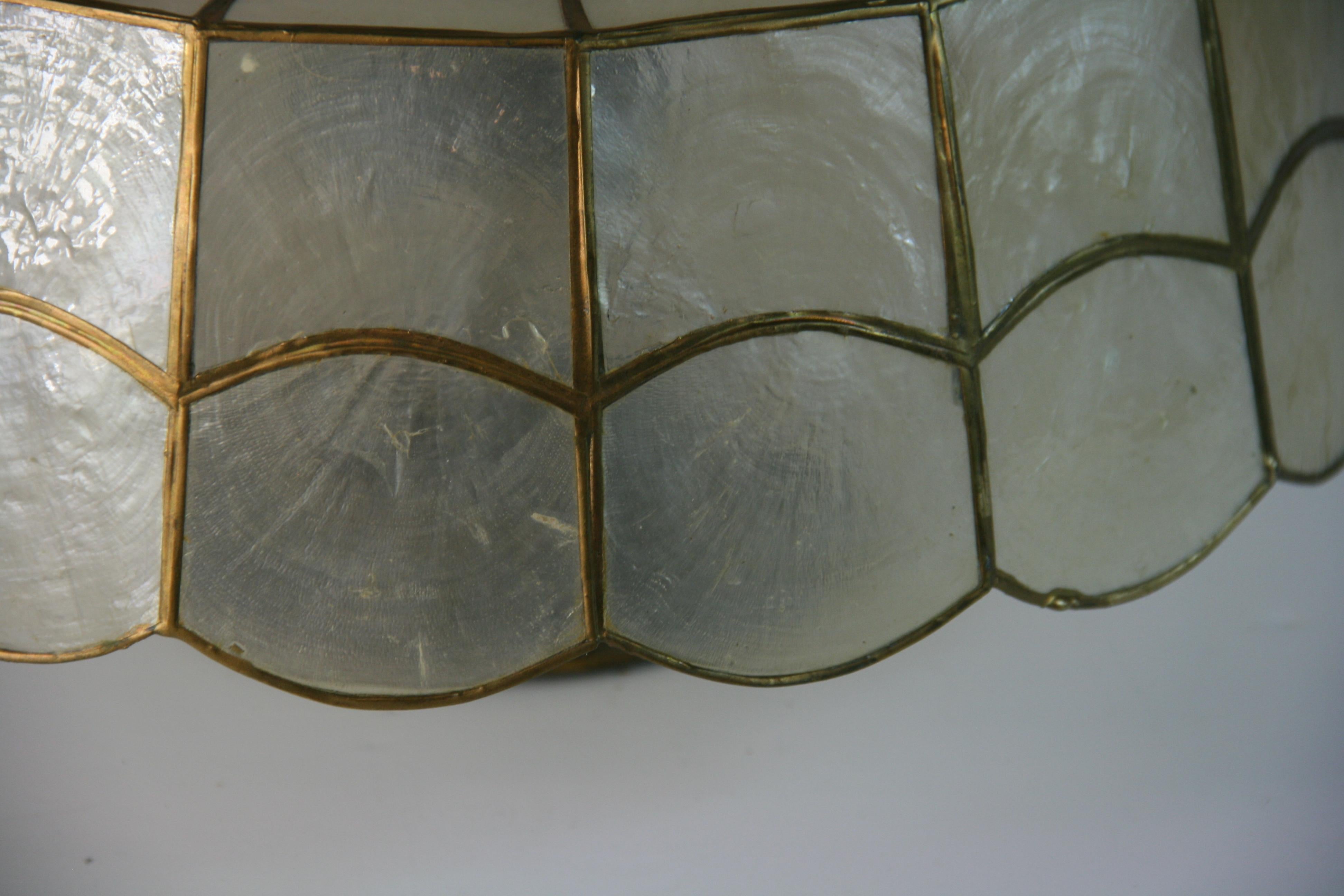 Mid-20th Century Vintage Large Scalloped Capiz Shell Flush Mount