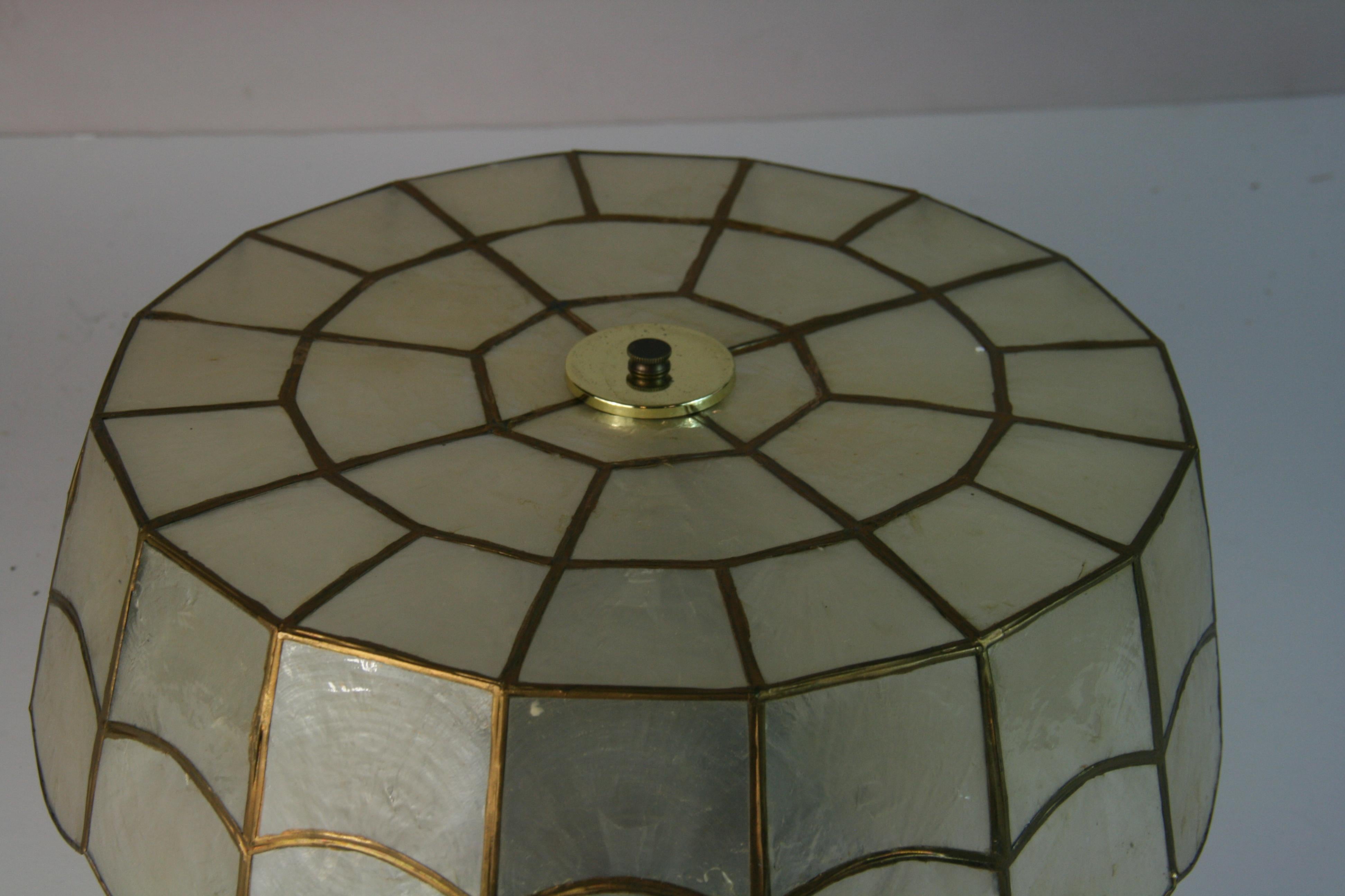 Brass Vintage Large Scalloped Capiz Shell Flush Mount