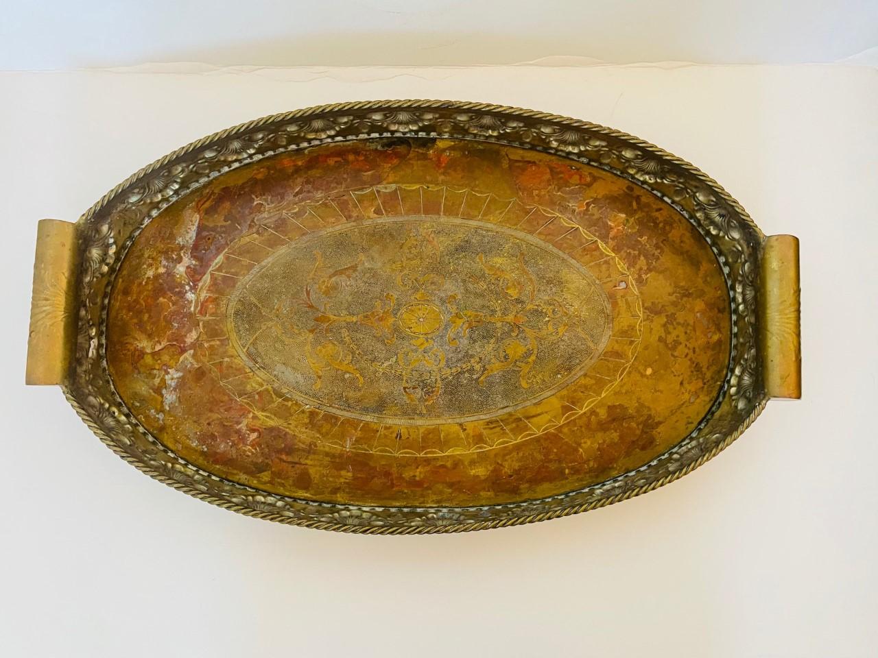 Indian Vintage Large Serving Tray in Mixed Metals