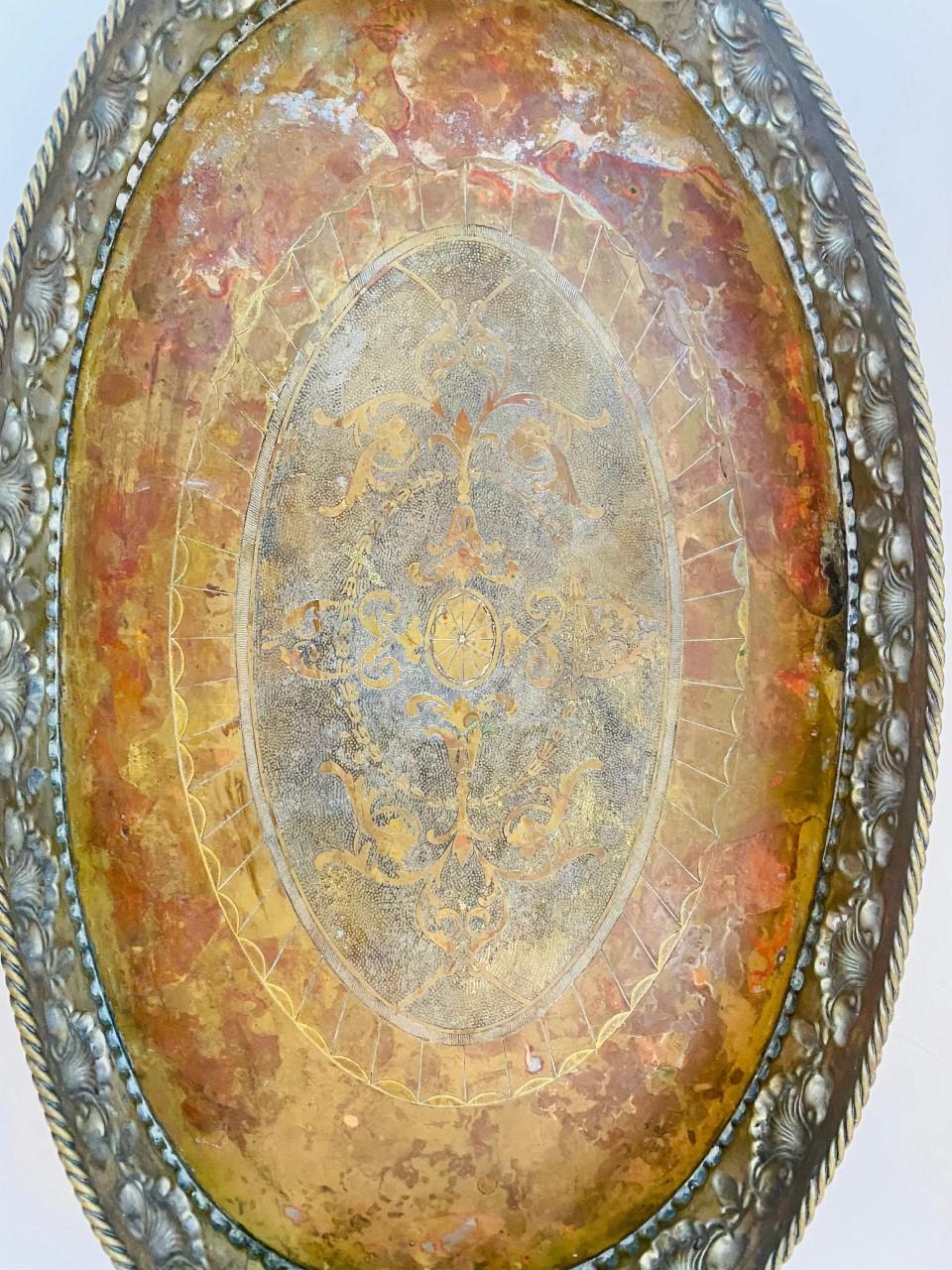 Hand-Crafted Vintage Large Serving Tray in Mixed Metals