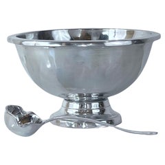 Vintage Large Shiny Pewter Extra Large Punch Bowl Tureen With Ladle- 2 Pieces