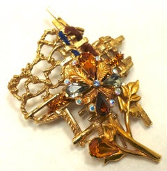 Vintage Large Signed Christian LaCroix Multi-Color Crystal Brooch