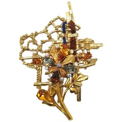 Vintage Large Signed Christian LaCroix Multi-Color Crystal Brooch