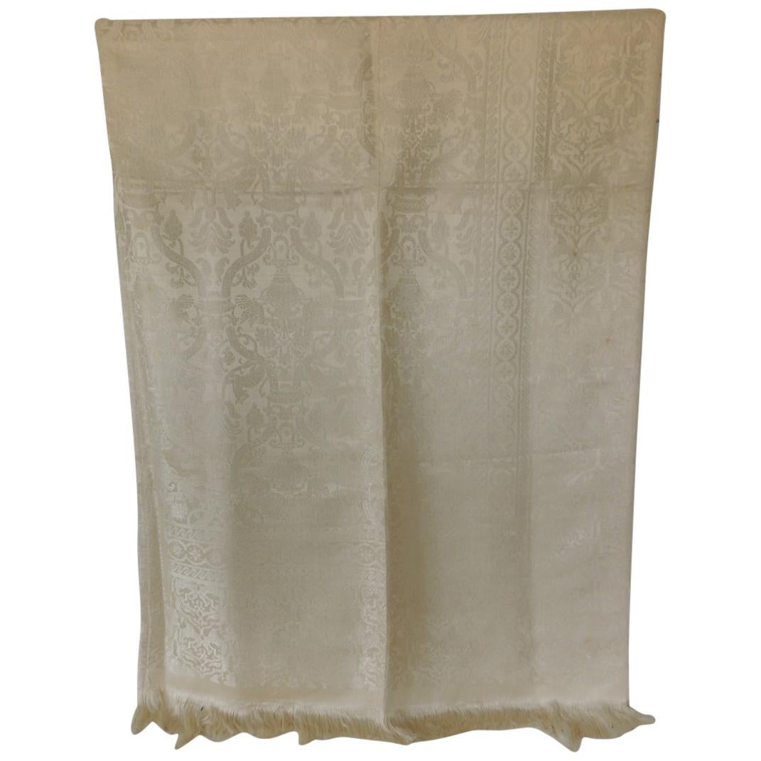 Italian Pure Silk Damask Fabric in Light Blue and Gold with