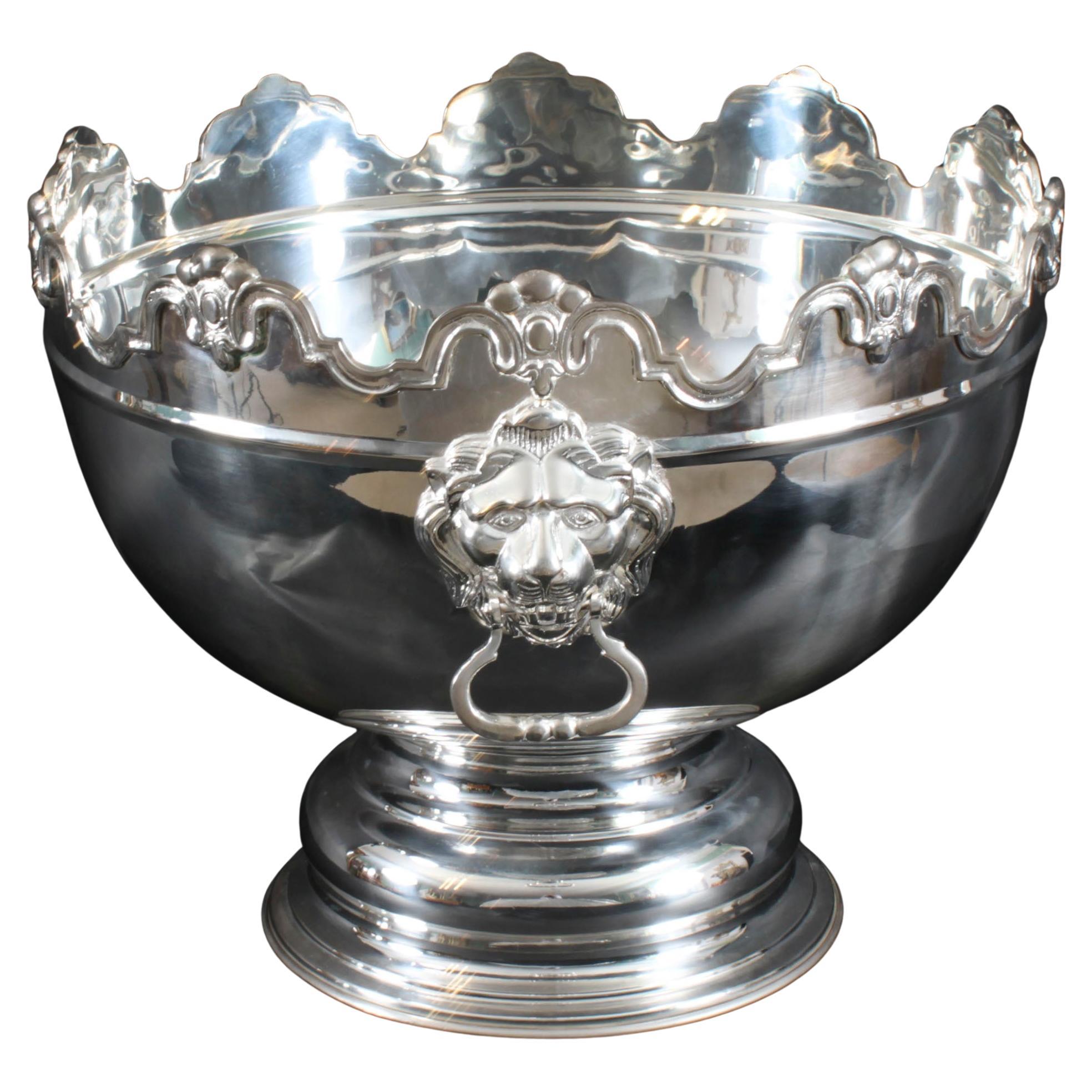 Enfriador de ponchera Monteith vintage grande de chapa de plata Siglo XX