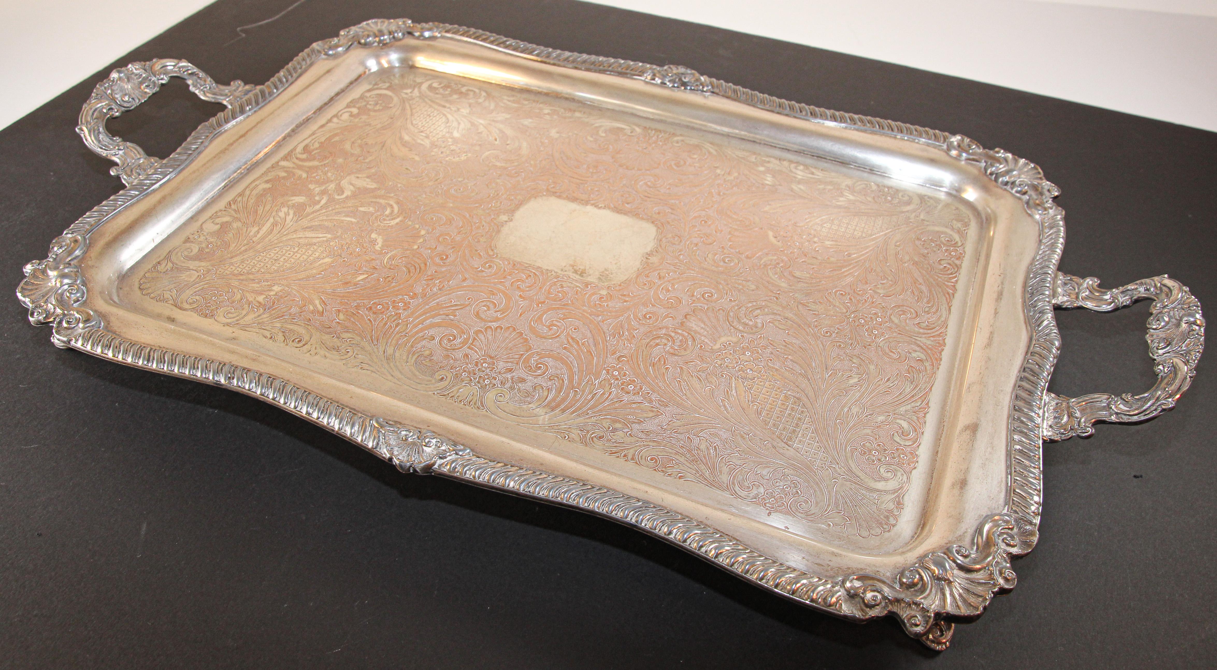 Vintage Large Silver Plate Tray George IV English Style For Sale 2
