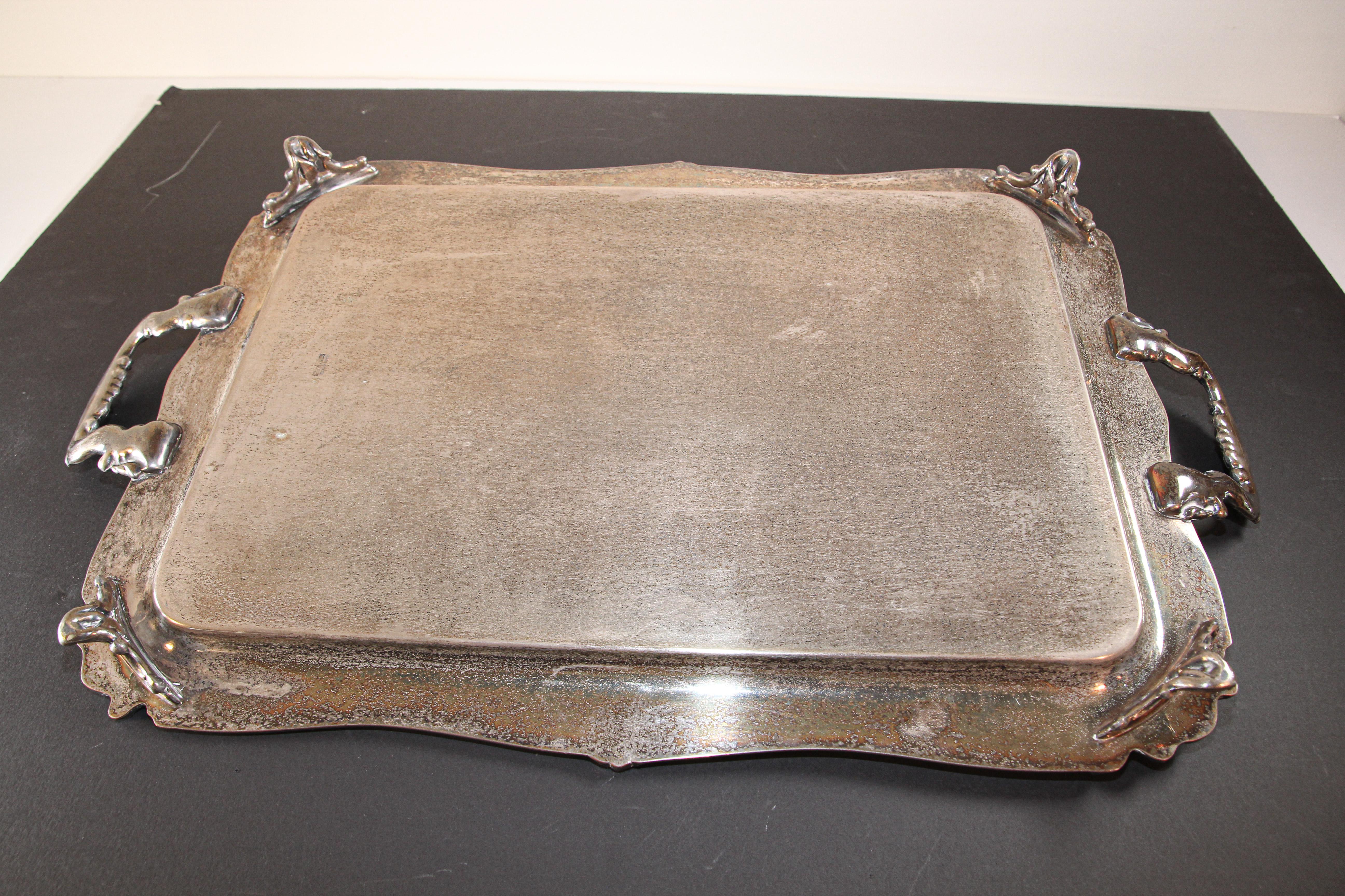 Vintage Large Silver Plate Tray George IV English Style For Sale 4