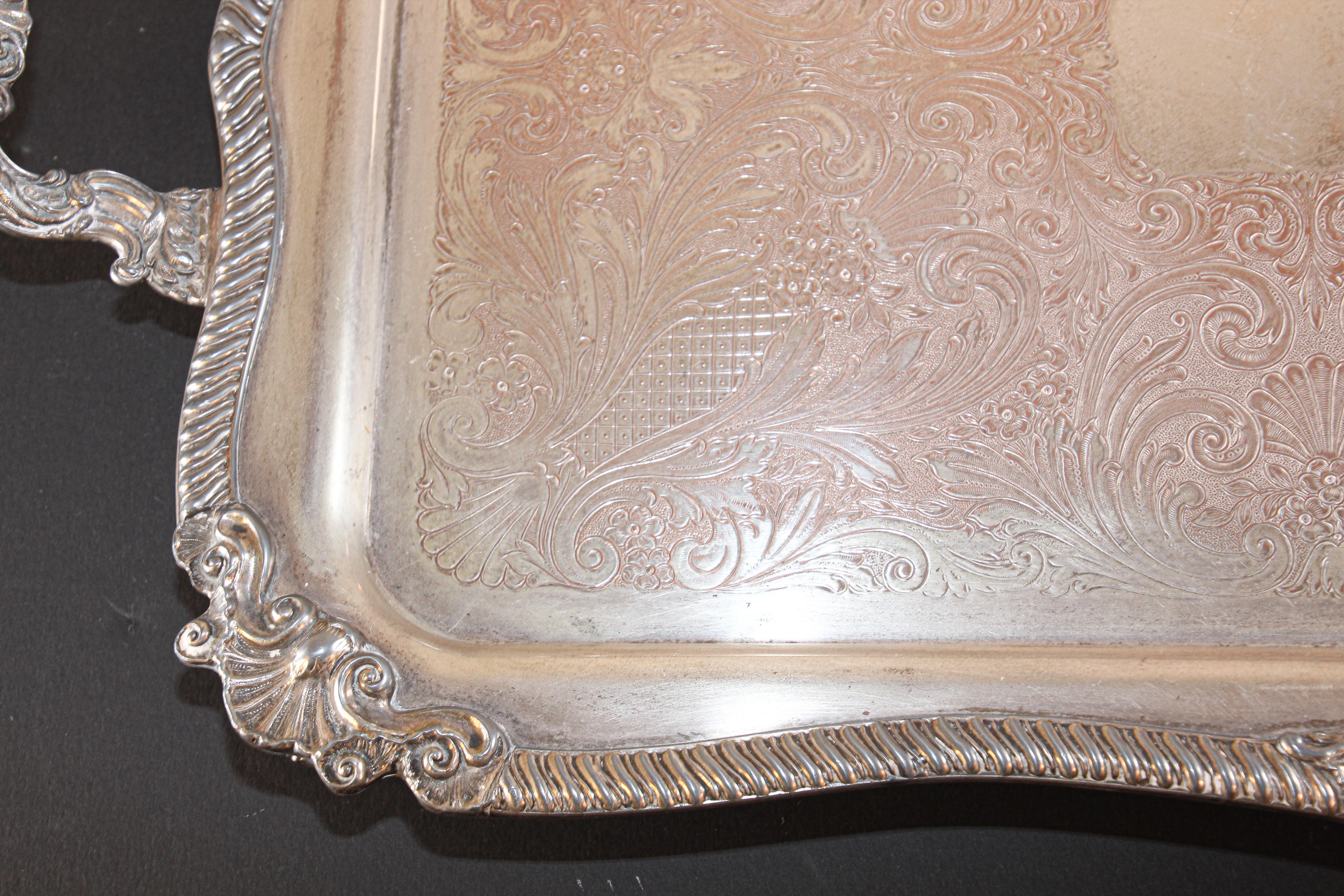 Vintage Large Silver Plate Tray George IV English Style For Sale 6
