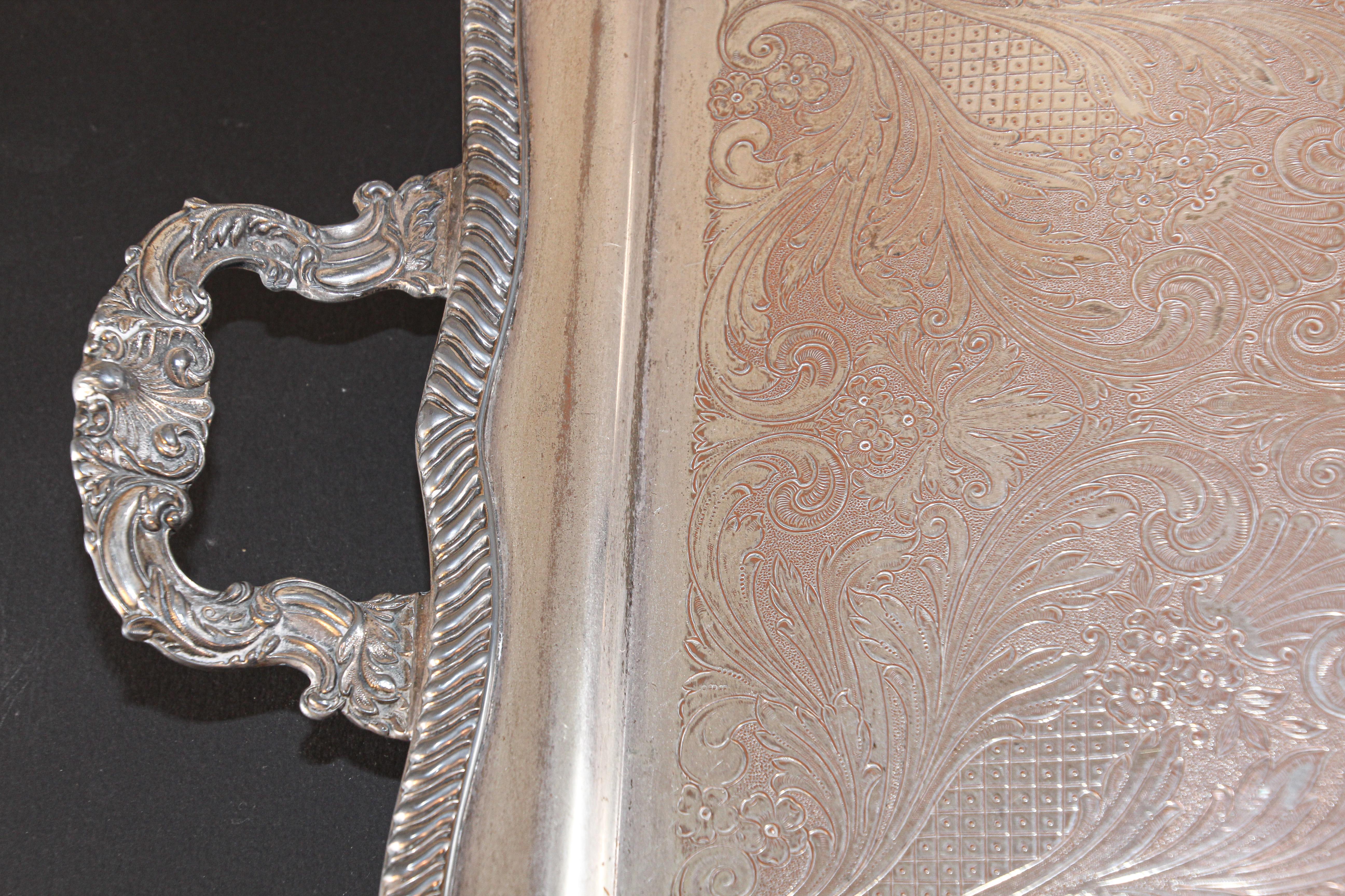 Bandeja grande vintage de plata estilo inglés Jorge IV en venta 8