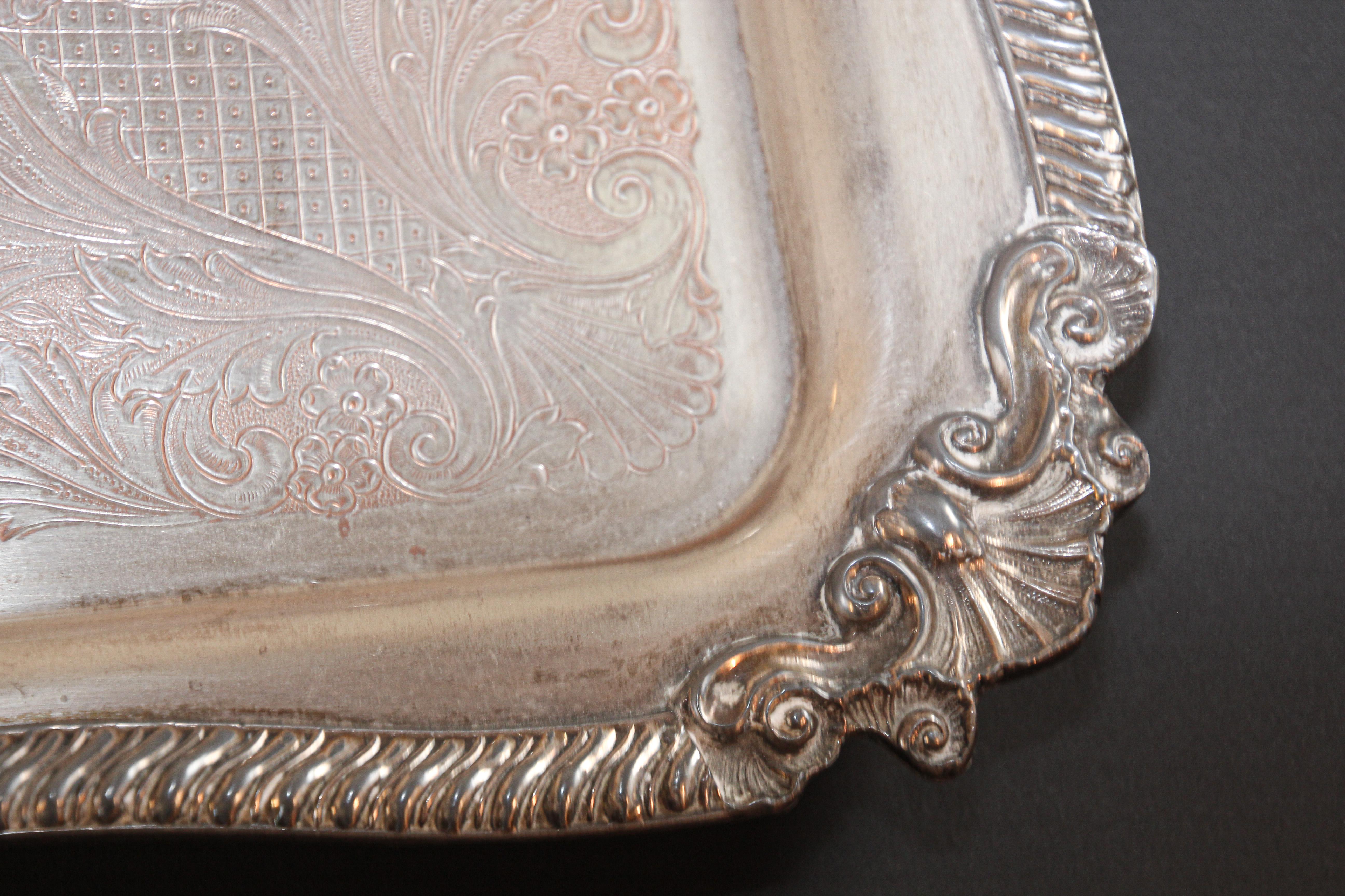 Vintage Large Silver Plate Tray George IV English Style For Sale 9