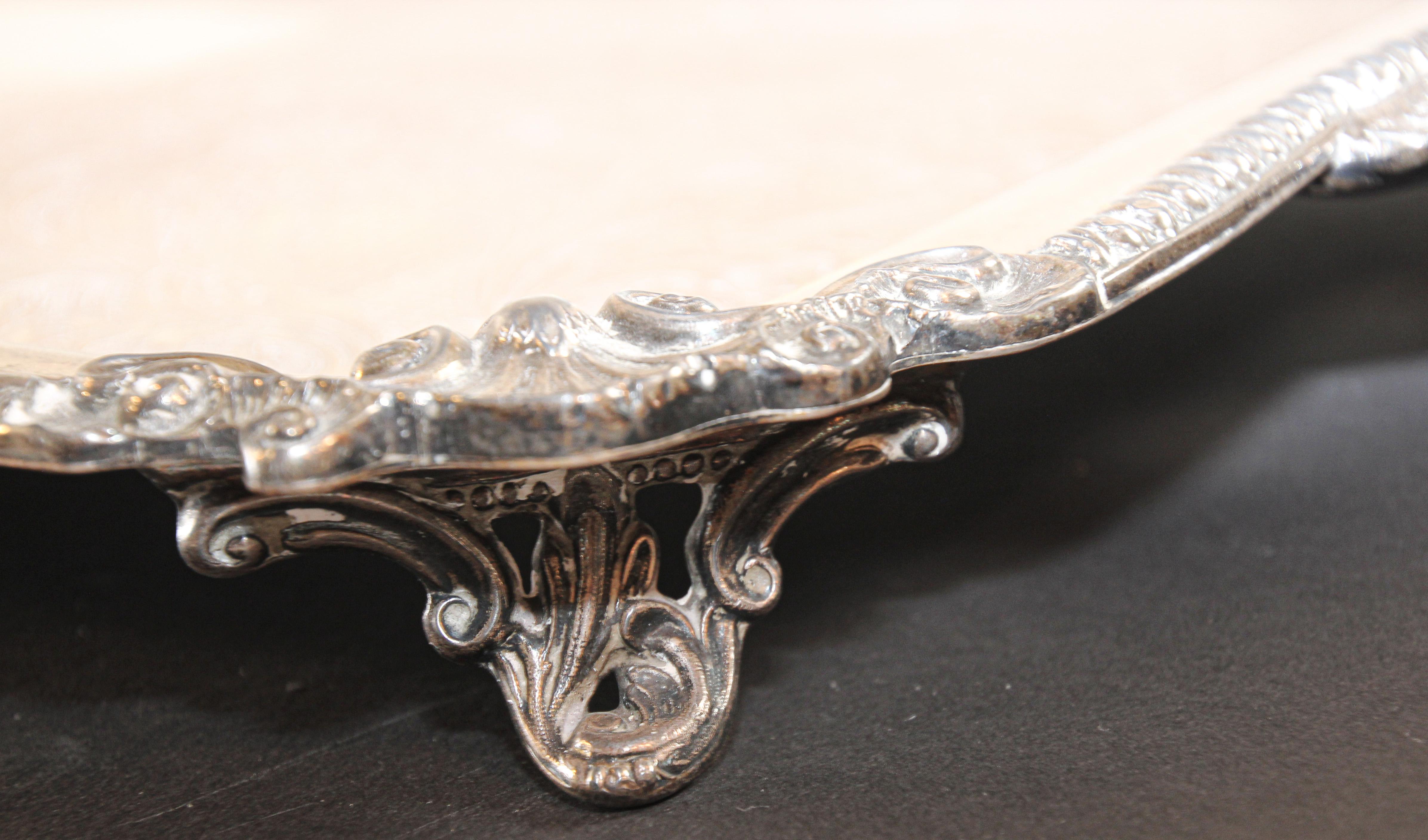 Vintage Large Silver Plate Tray George IV English Style For Sale 11