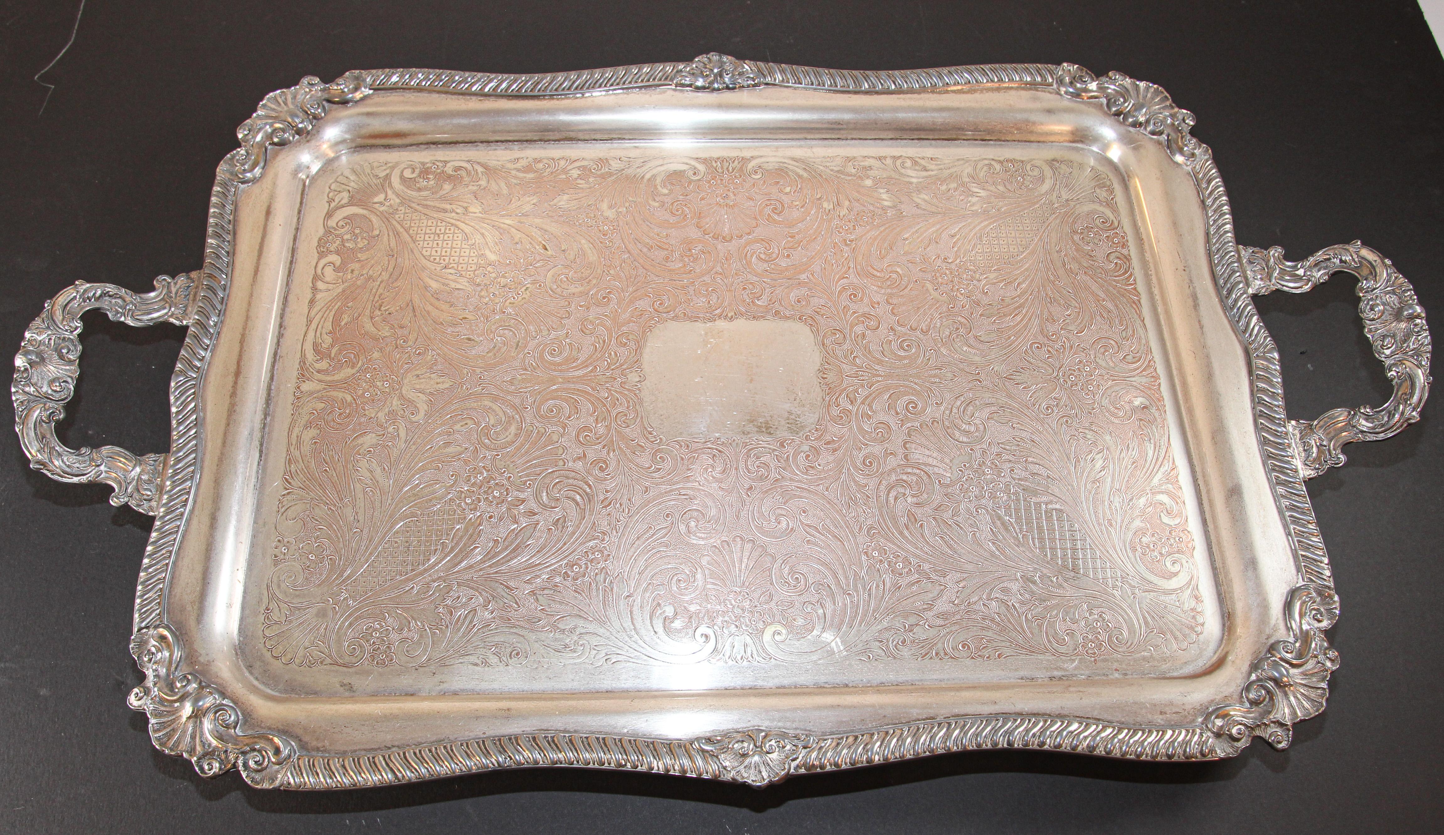 Bandeja grande vintage de plata estilo inglés Jorge IV Inglés en venta
