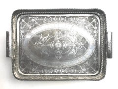 Vintage Large Silver Plated Anglo-Indian Butlers Gallery Tray